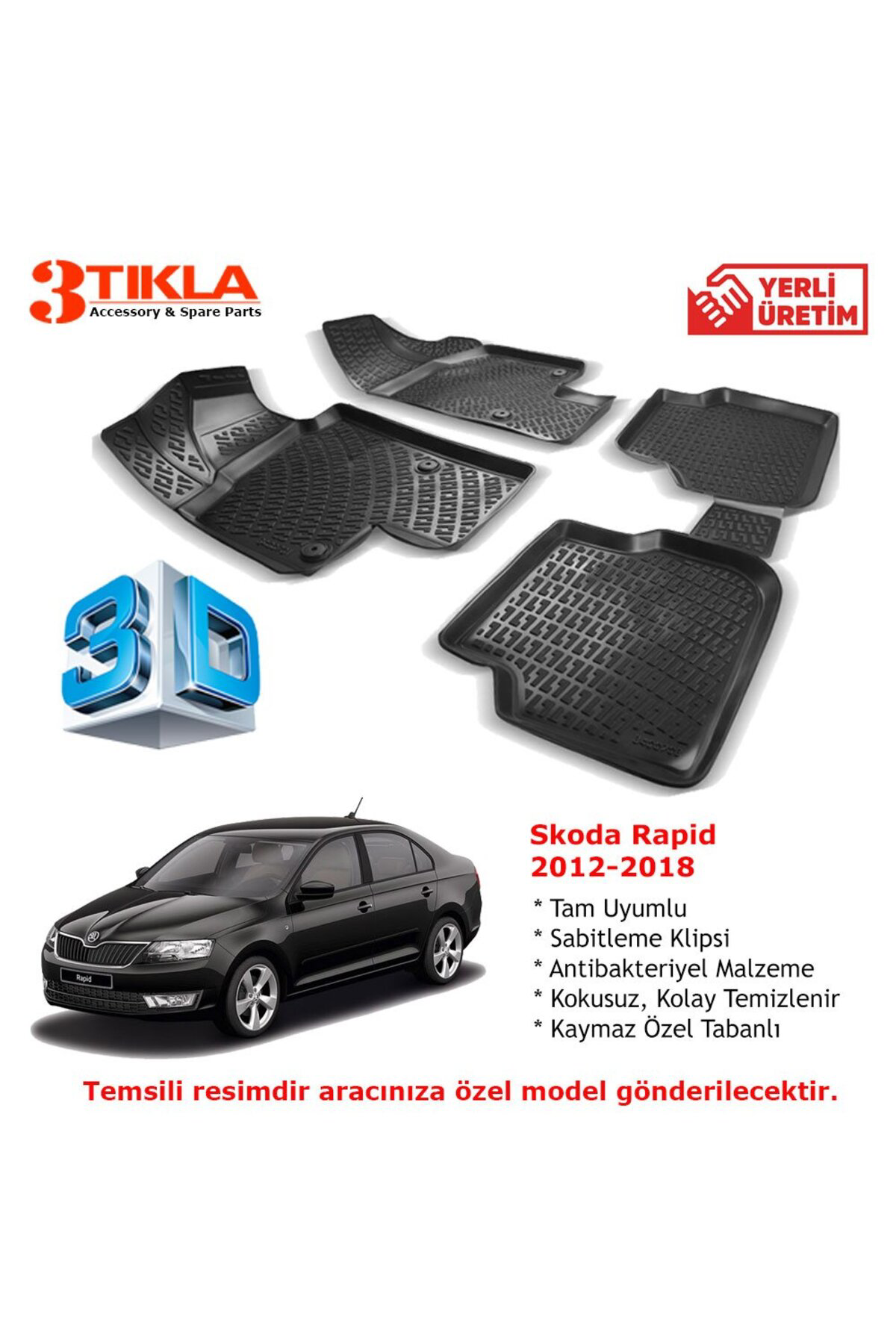 Skoda Rapid 2012-2018 Premium 3D Havuzlu Paspas Seti