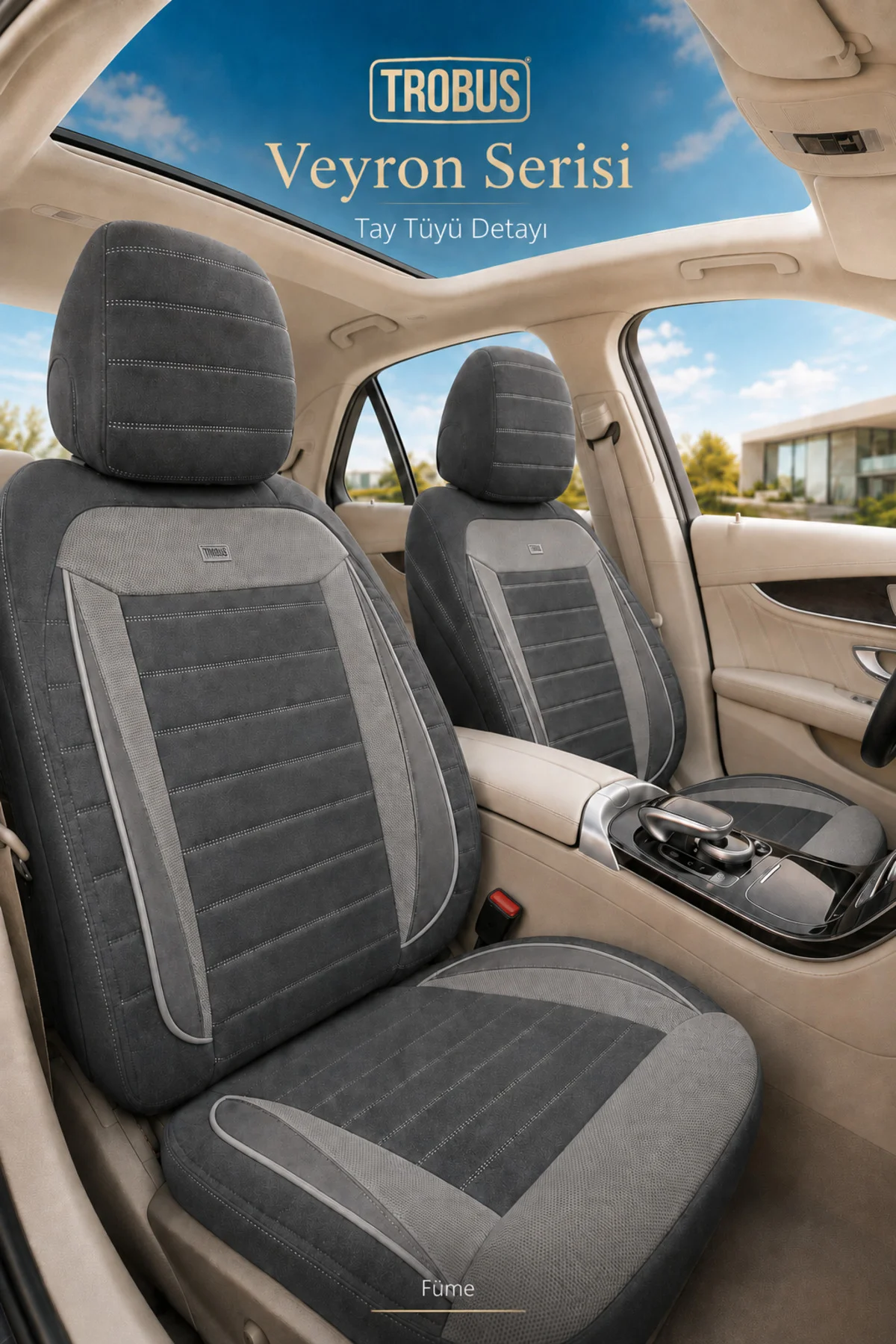 Skoda Rapid 2012 Sonrası Uyumlu Veyron Serisi Füme Tay Tüyü Koltuk Kılıfı