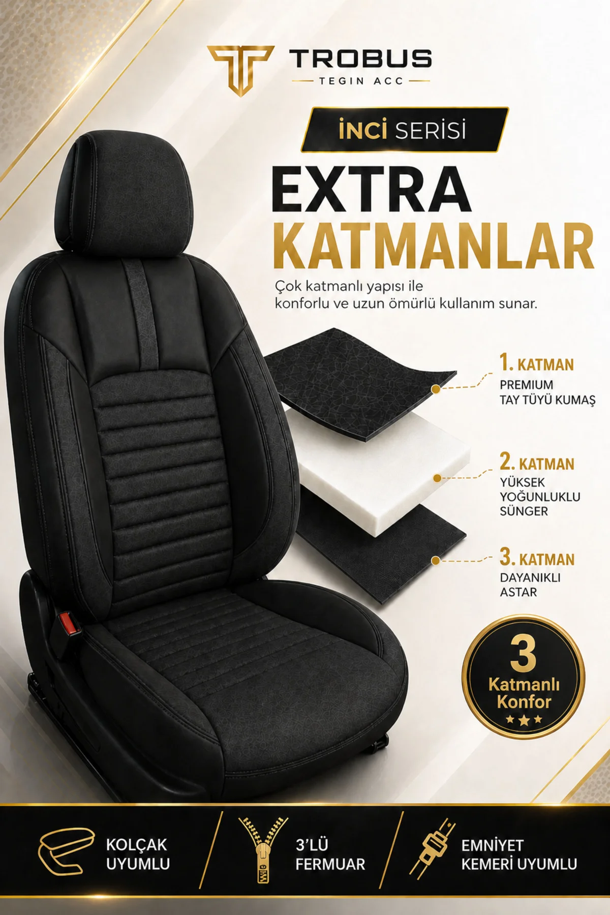 Skoda Rapid 2012+ Uyumlu İnci Serisi Tay Tüyü Siyah Premium Koltuk Kılıfı