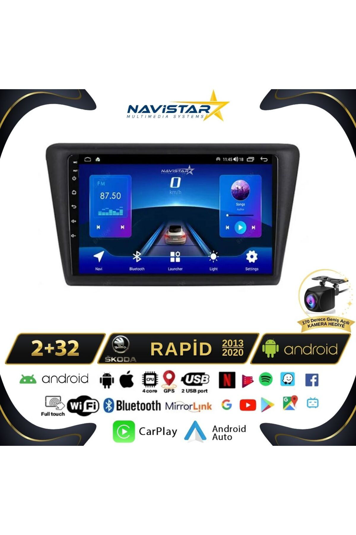Skoda Rapid 2013-2020 Model 2 64gb Android 13 Kablosuz Carplay Navigasyon Multimedya Sistemi