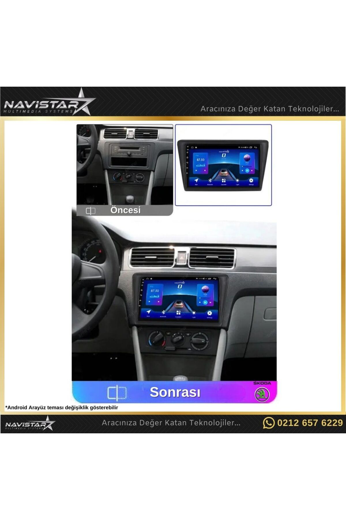 Skoda Rapid 2013-2020 Model 2 64gb Android 13 Kablosuz Carplay Navigasyon Multimedya Sistemi