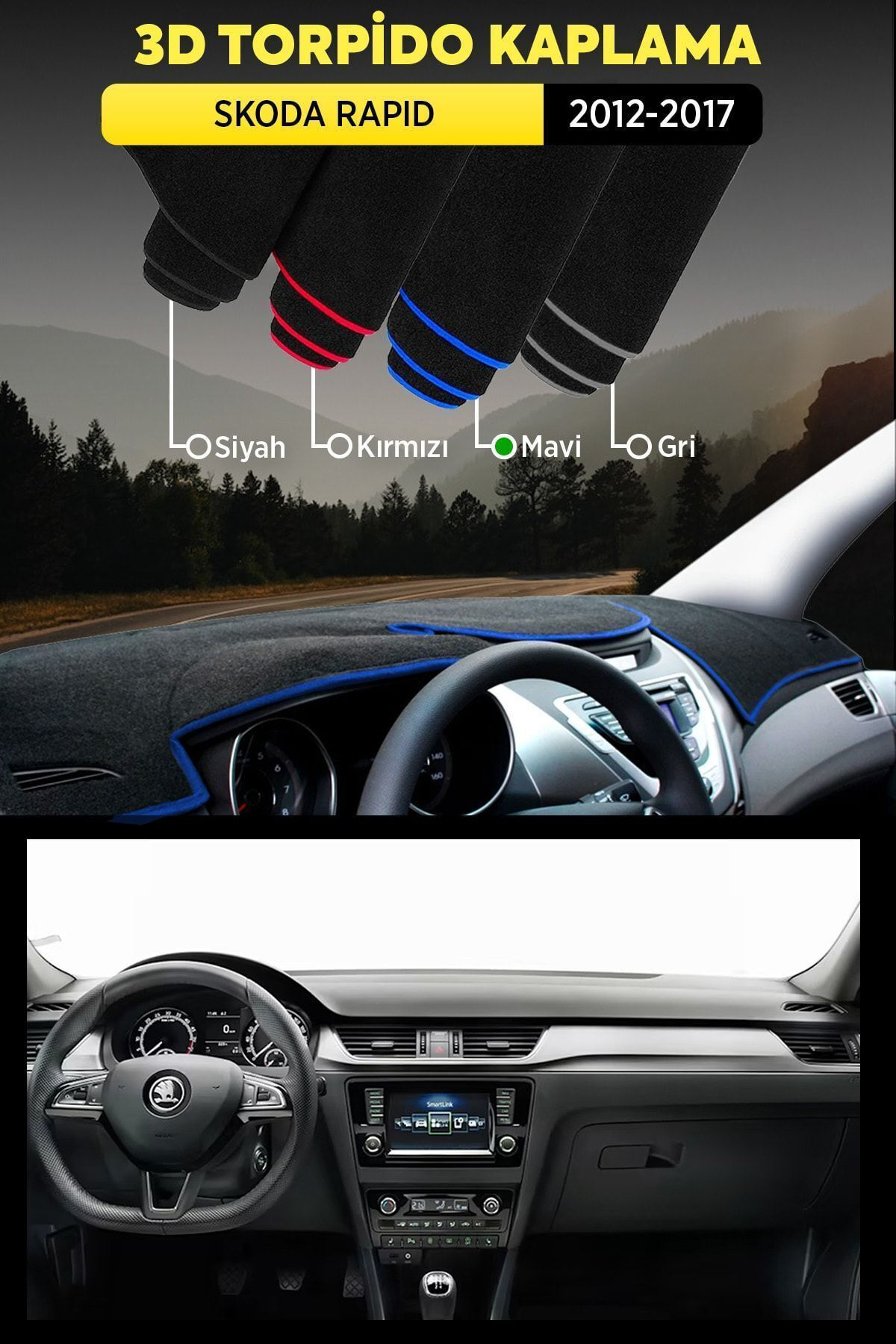 Skoda Rapıd (2012-2017) 3d Torpido Koruma Kılıfı - Ön Göğüs Kapla