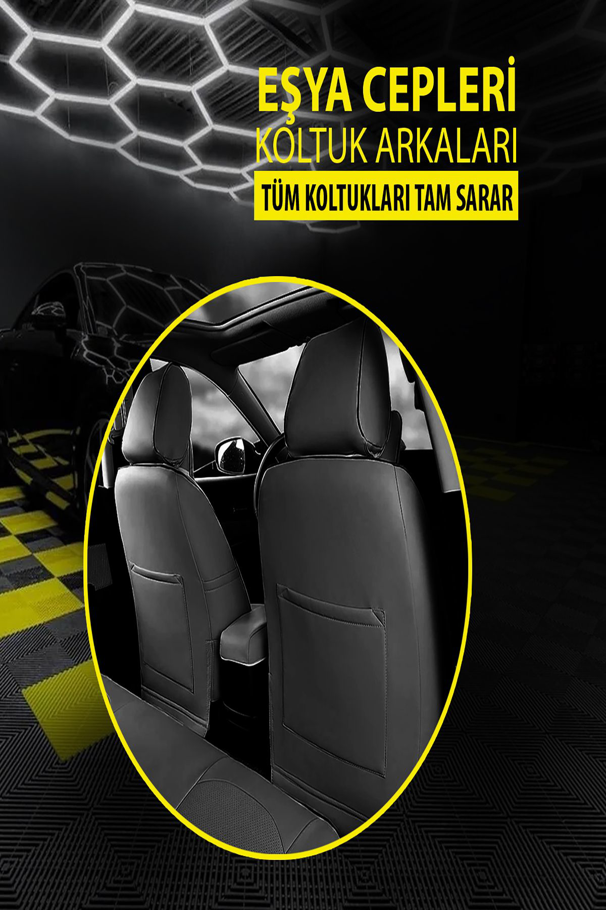 Jet Garaj Skoda Rapid Spaceback 2013- Uyumlu Oto Koltuk Kilifi Chaotic Serisi Deri - Siyah