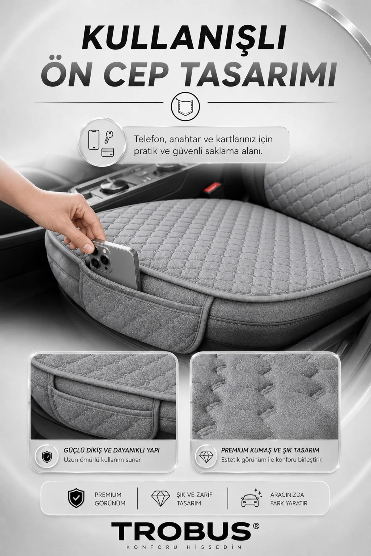 Skoda SCALA 2019 Uyumlu 5 Parça Terletmez Kumaş Koltuk Minderi Gri Fiyatı, Yorumları ve Özellikleri