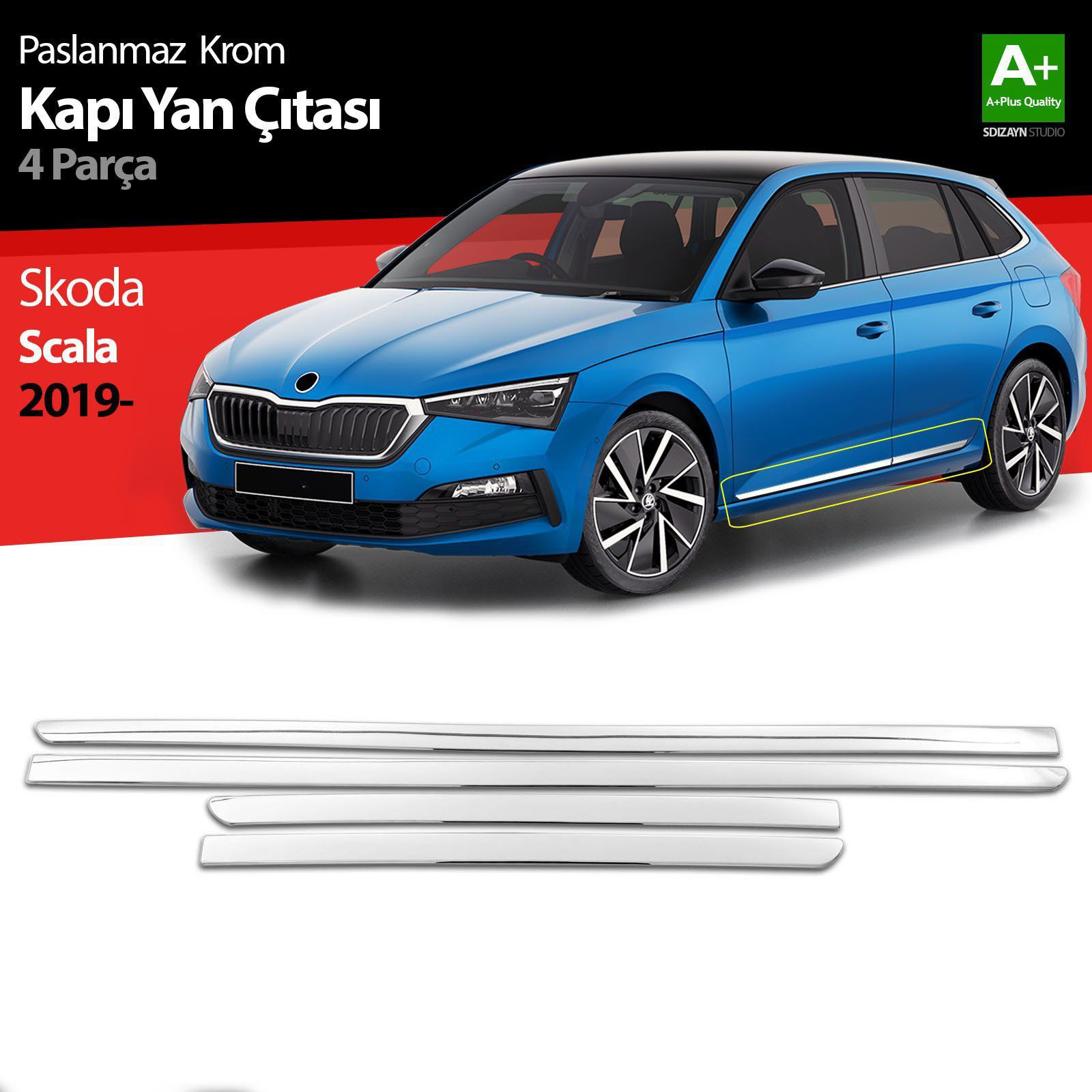 Skoda Scala Uyumlu Krom Kapı Yan Çıtası 4 Parça 2019 Üzeri Skoda Scala Uyumlu Krom Kapı Yan Çıtası 4 Parça 2019 Üzeri