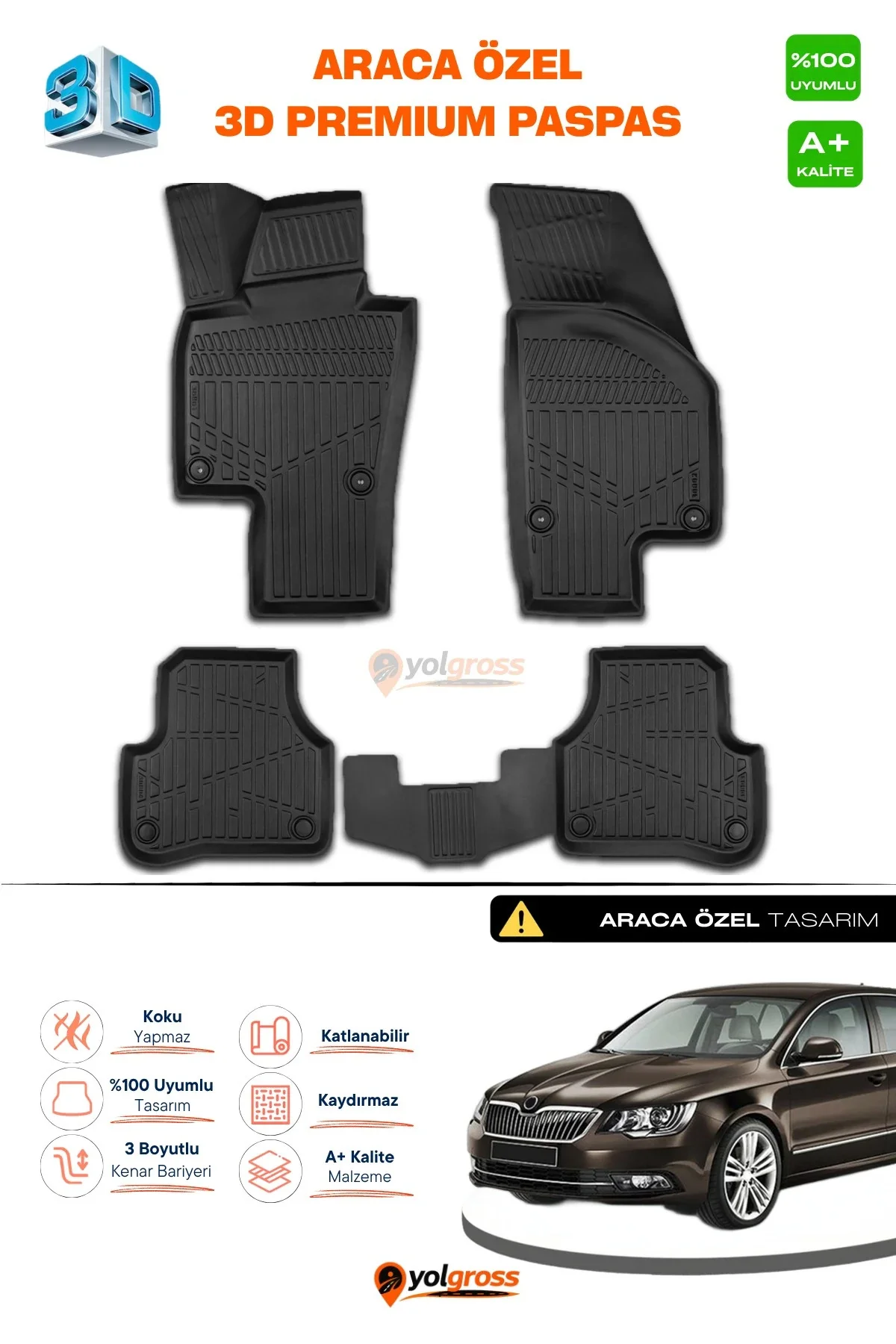 Skoda SuperB 2 3D Pro Havuzlu Paspas 2008-2014 A+ Kalite