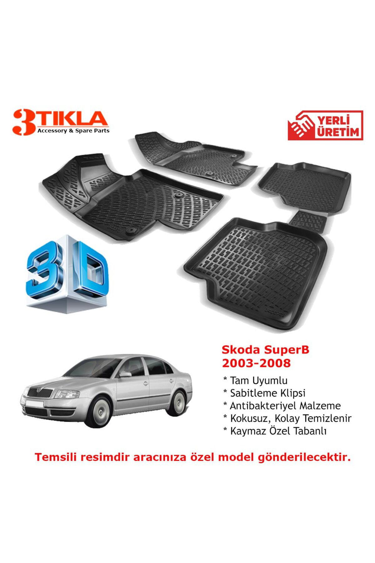 Skoda SuperB 2003-2008 Premium 3D Havuzlu Paspas Seti