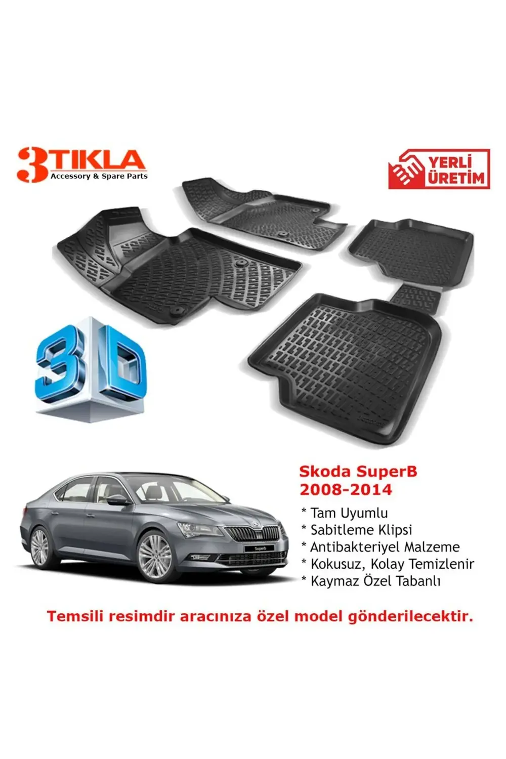 Skoda SuperB 2008-2014 Premium 3D Havuzlu Paspas Seti