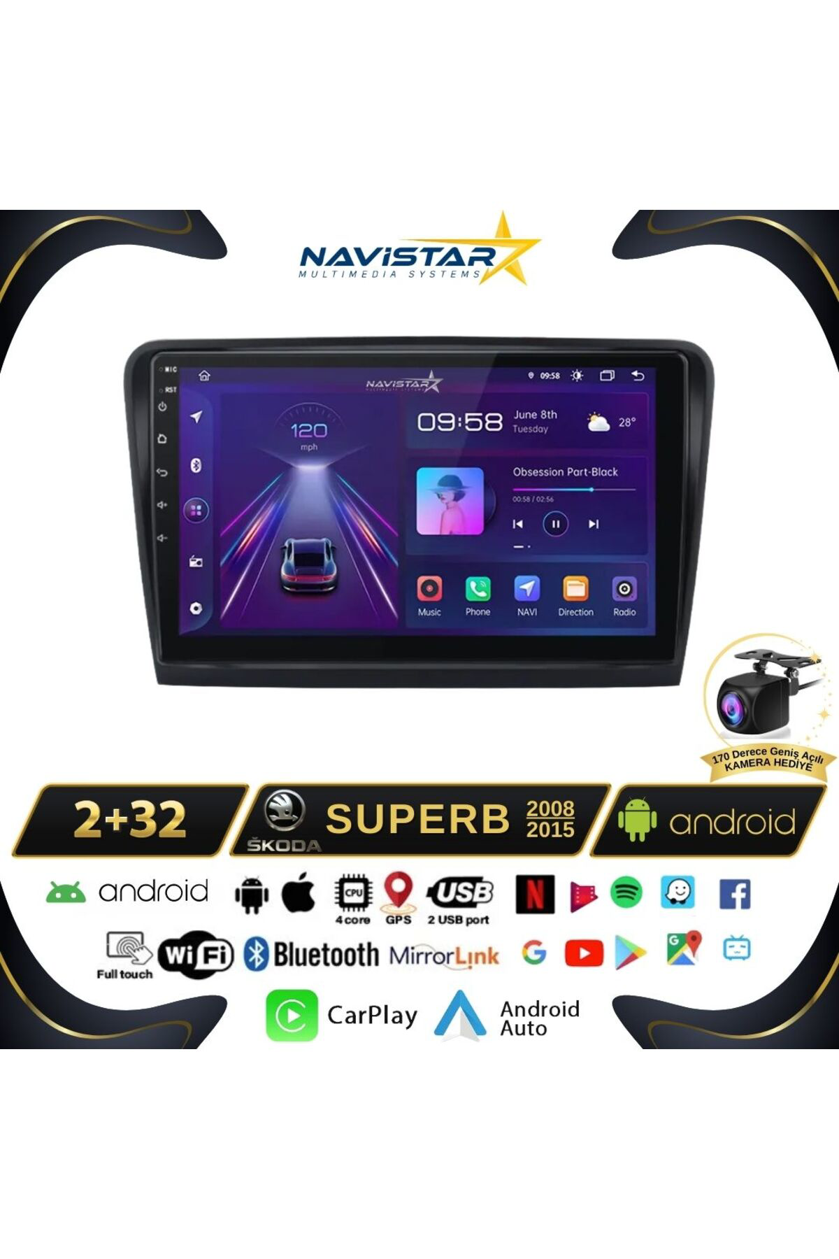 Skoda Superb 2008-2015 Model 2 64gb Android 13 Kablosuz Carplay N