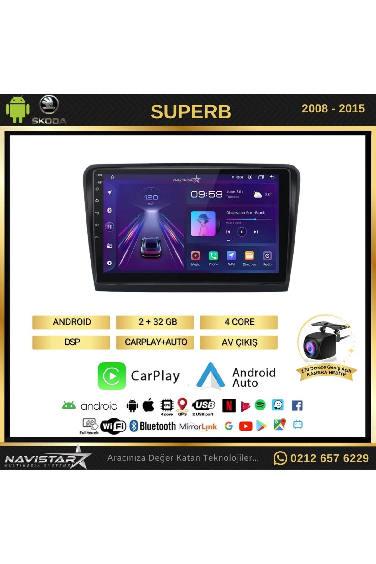 Skoda Superb 2008-2015 Model 2 64gb Android 13 Kablosuz Carplay N