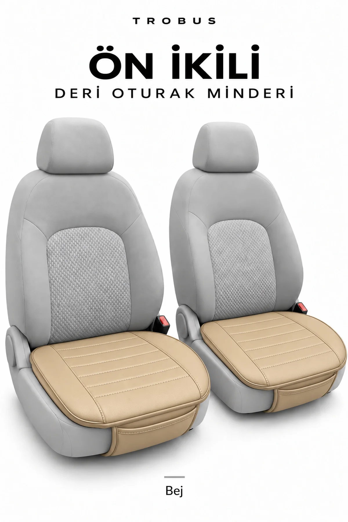 Skoda Superb 2008+ Çizgili Suni Deri Su Geçirmez 3'lü Oturak Minderi Bej - Görsel 2