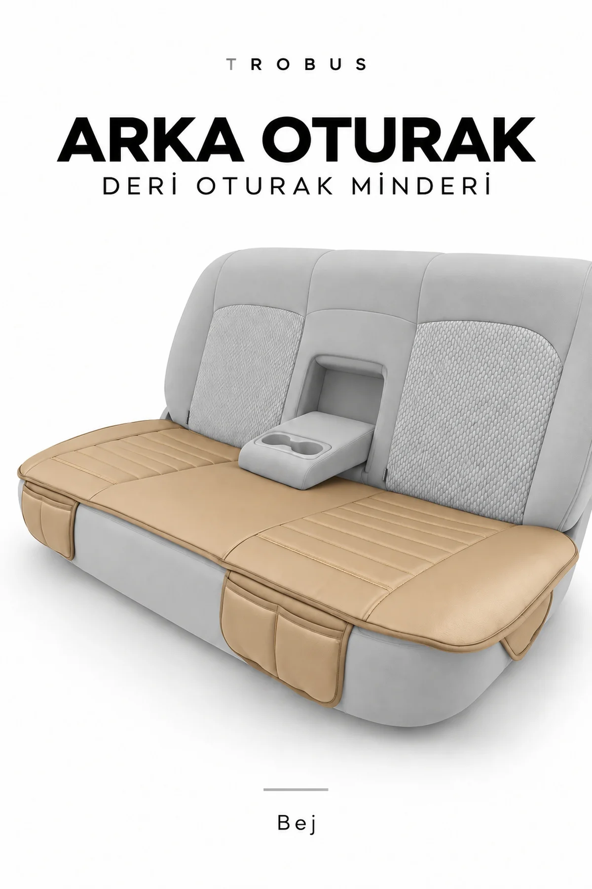 Skoda Superb 2008+ Çizgili Suni Deri Su Geçirmez 3'lü Oturak Minderi Bej - Görsel 3