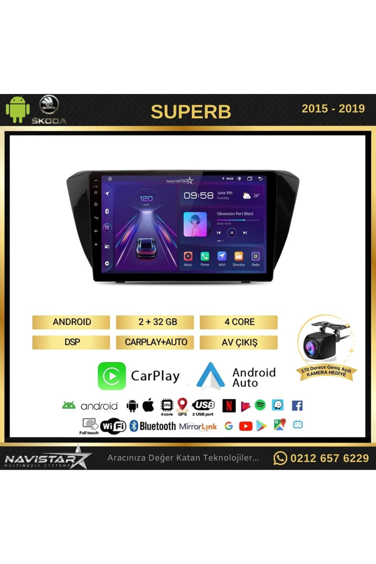 Skoda Superb 2015-2019 Model 2 64gb Android 13 Kablosuz Carplay N