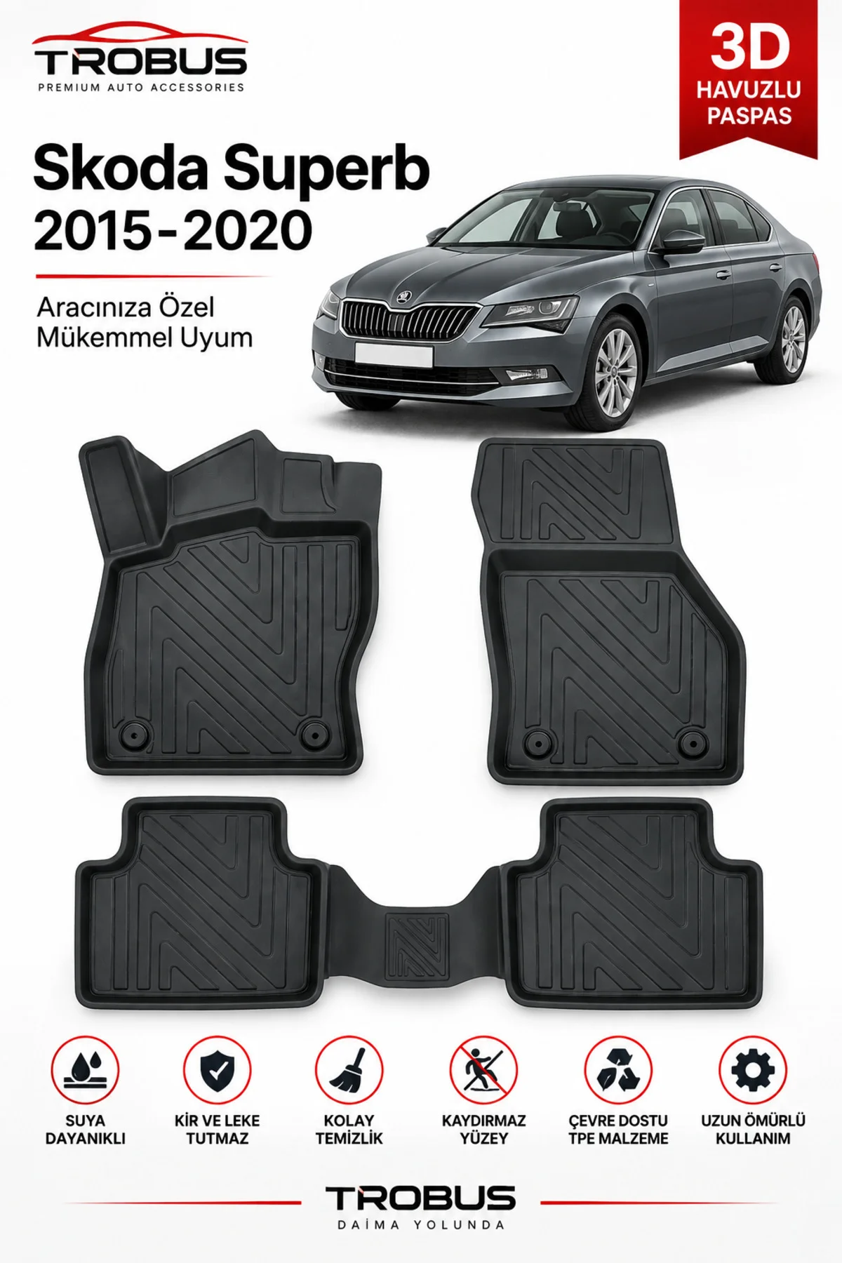 Skoda Superb 2015-2020 Karbon Desenli Premium 3D Havuzlu Oto Paspas Skoda Superb 2015-2020 Karbon Desenli Premium 3D Havuzlu Oto Paspas