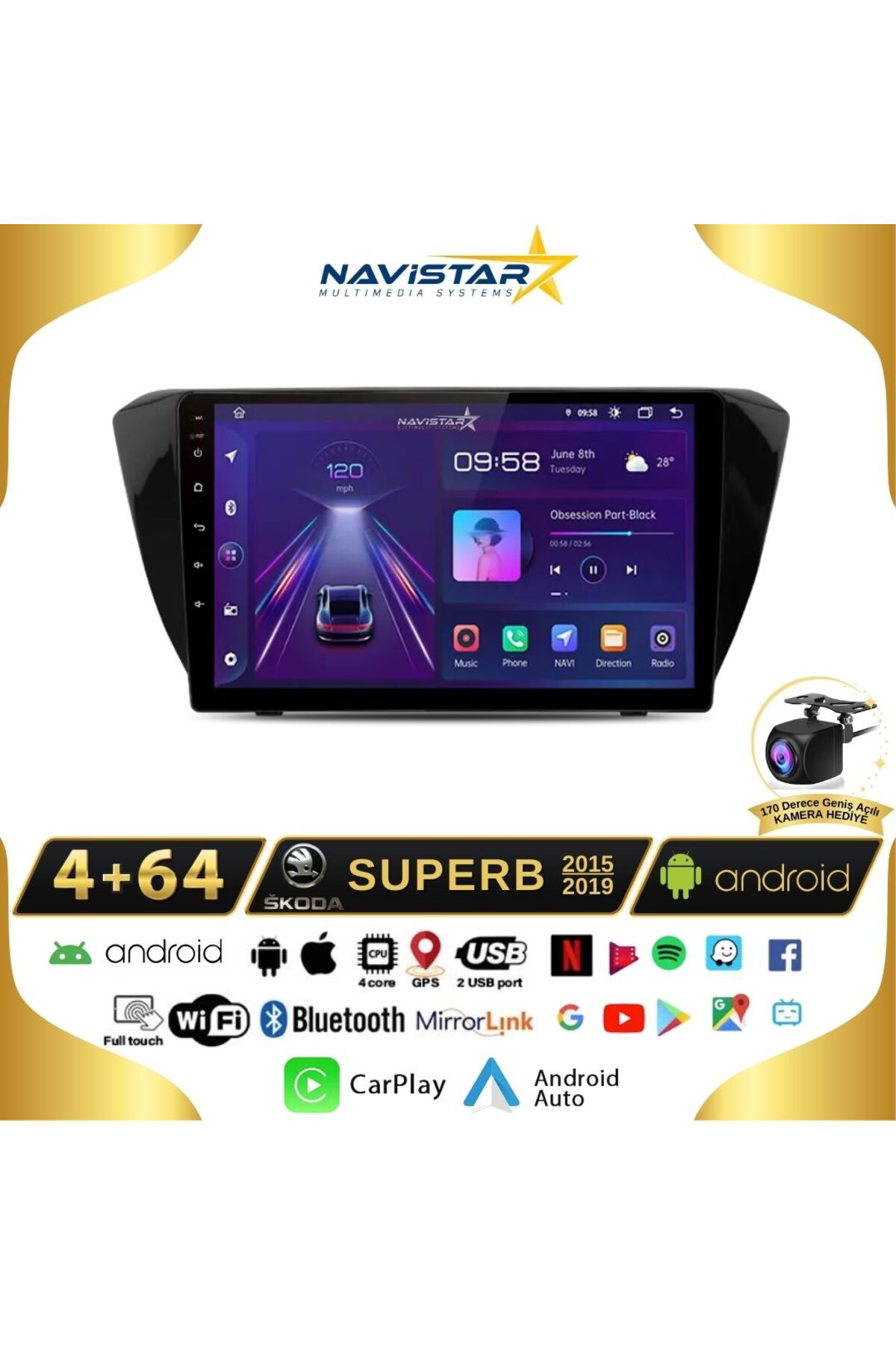 Skoda Superb 2015-2019 Model 4gb 64gb Android 13 Kablosuz Carplay