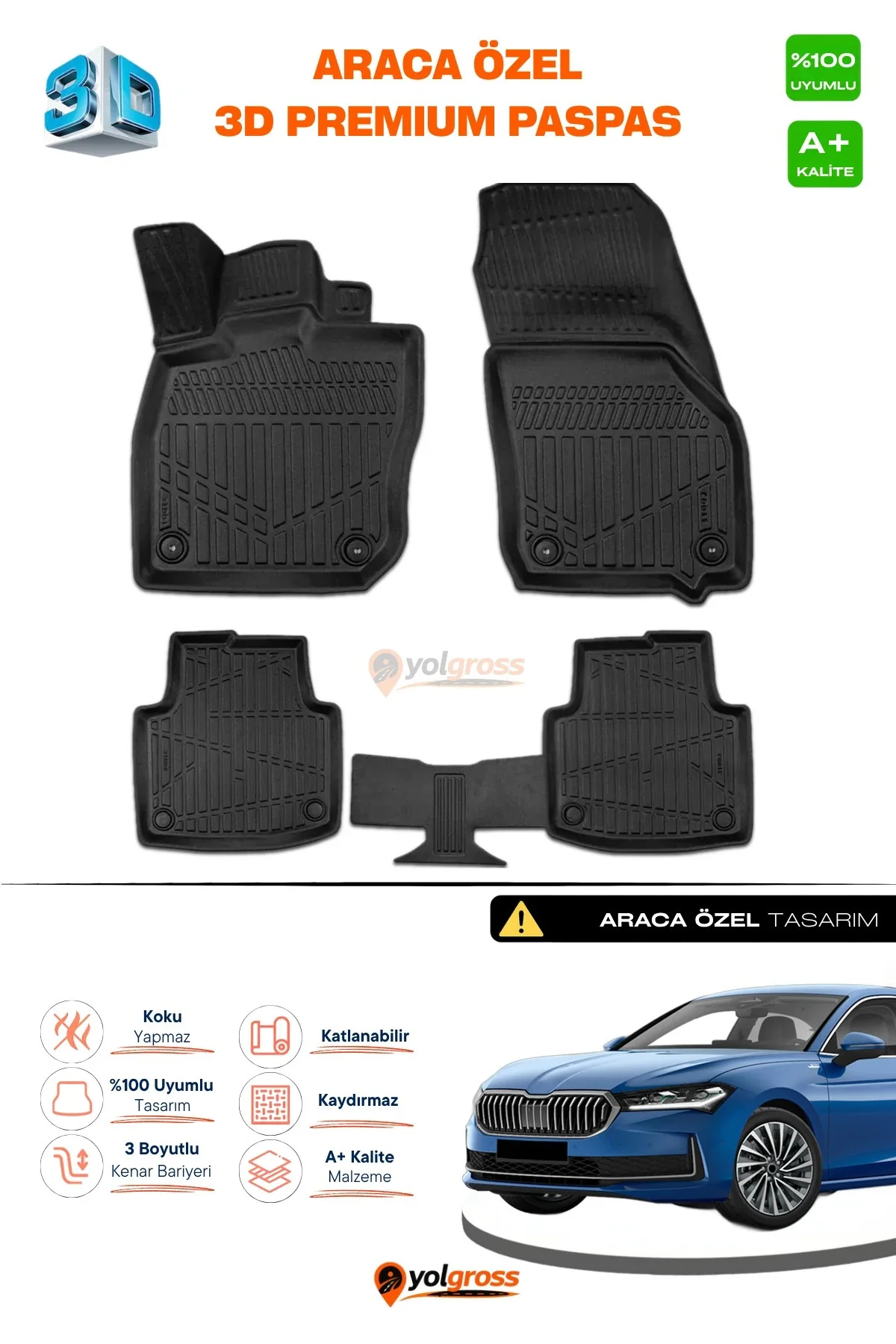 Skoda SuperB 3D Pro Havuzlu Paspas 2024 Üzeri A+ Kalite Skoda SuperB 3D Pro Havuzlu Paspas 2024 Üzeri A+ Kalite