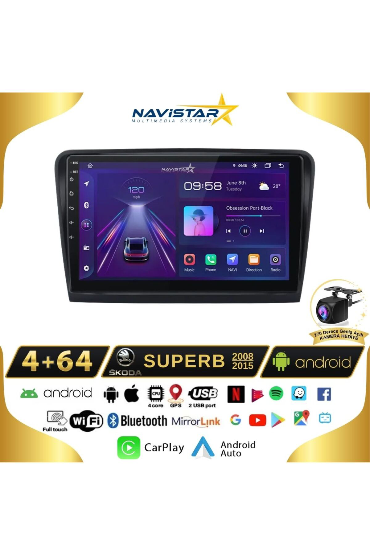 Skoda Superb 4gb 64gb 2008-2015 Model Android 13 Kablosuz Carplay