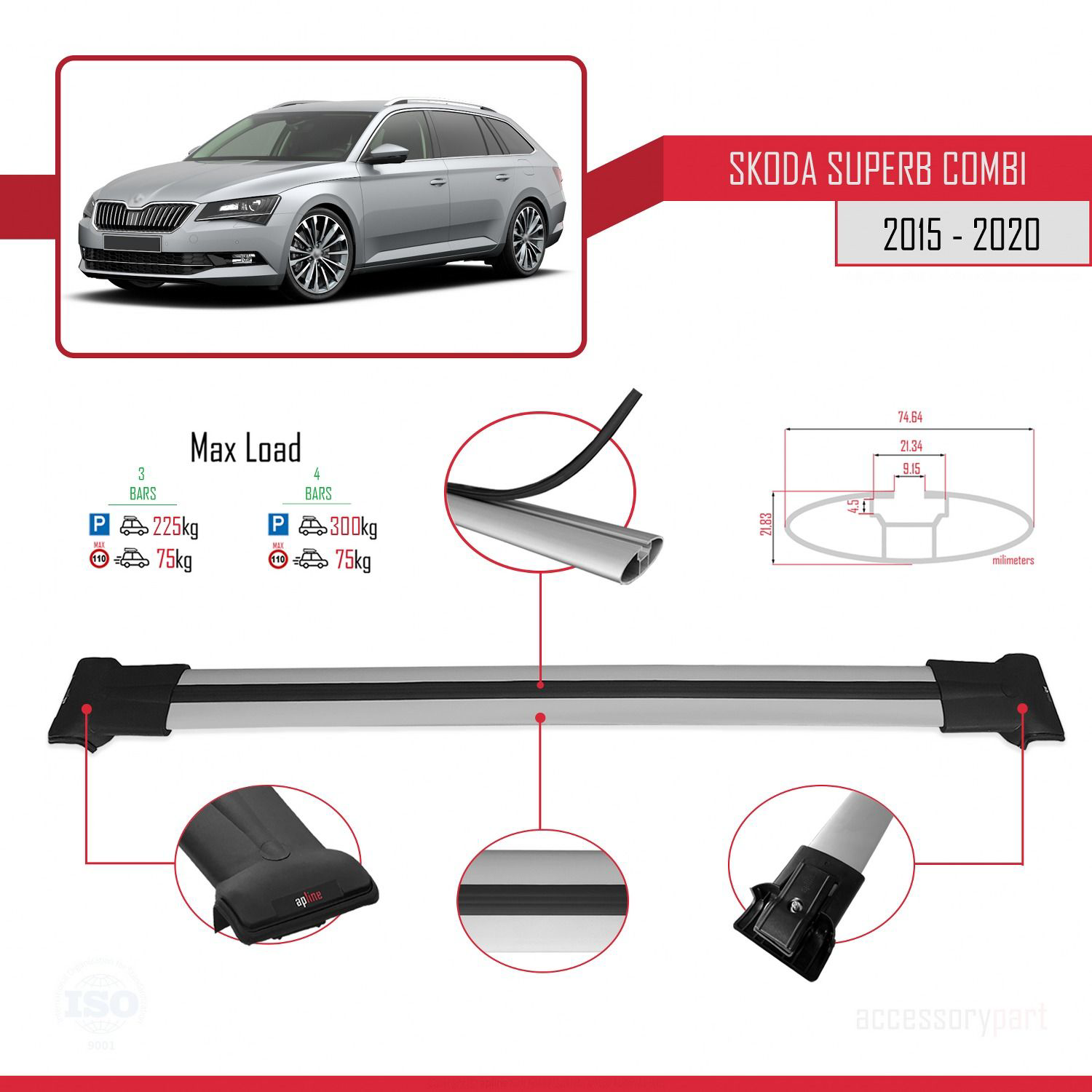 Skoda SuperB COMBI 2015-2020 Arası ile Uyumlu FLY Model Ara Atkı 