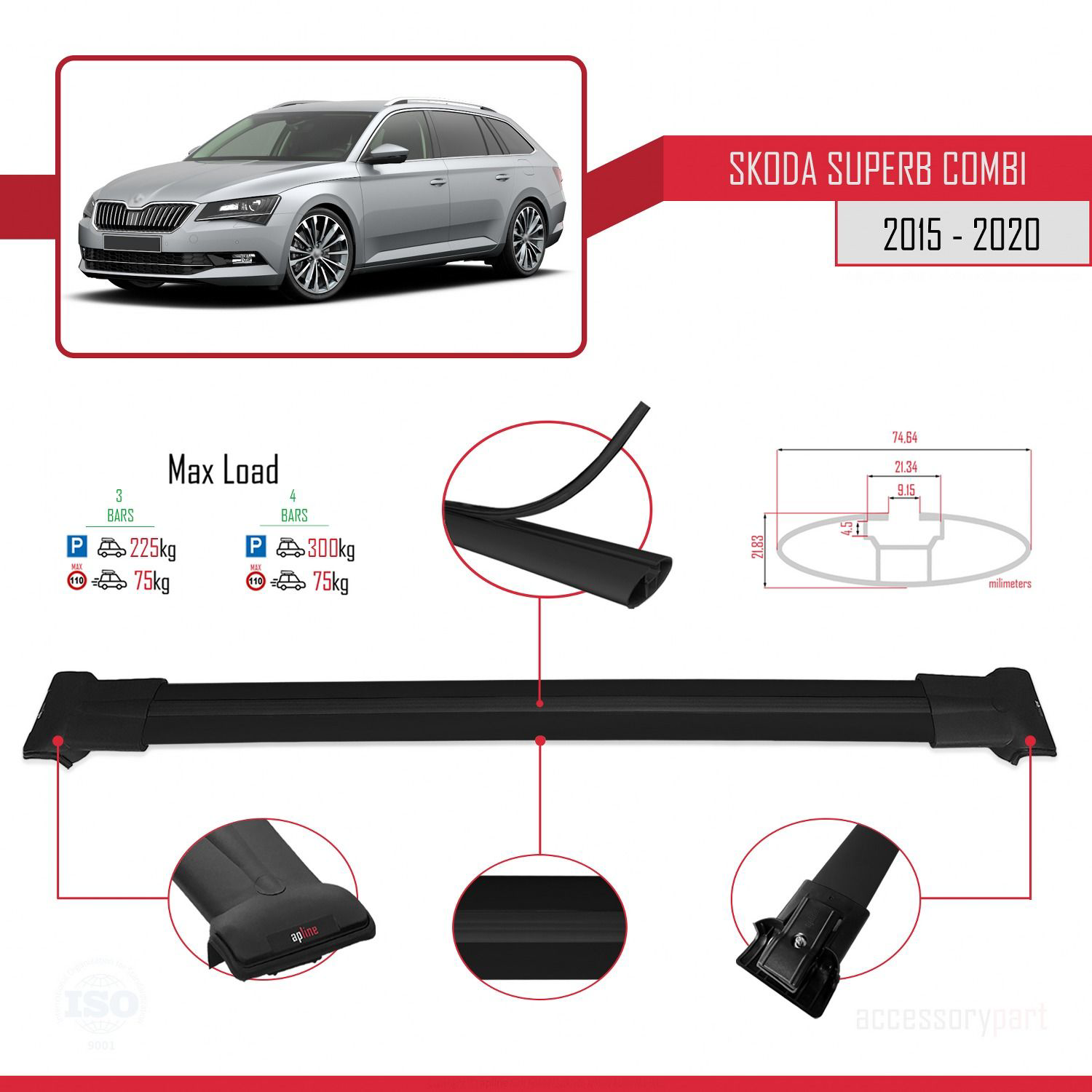 Skoda SuperB COMBI 2015-2020 Arası ile Uyumlu FLY Model Ara Atkı 
