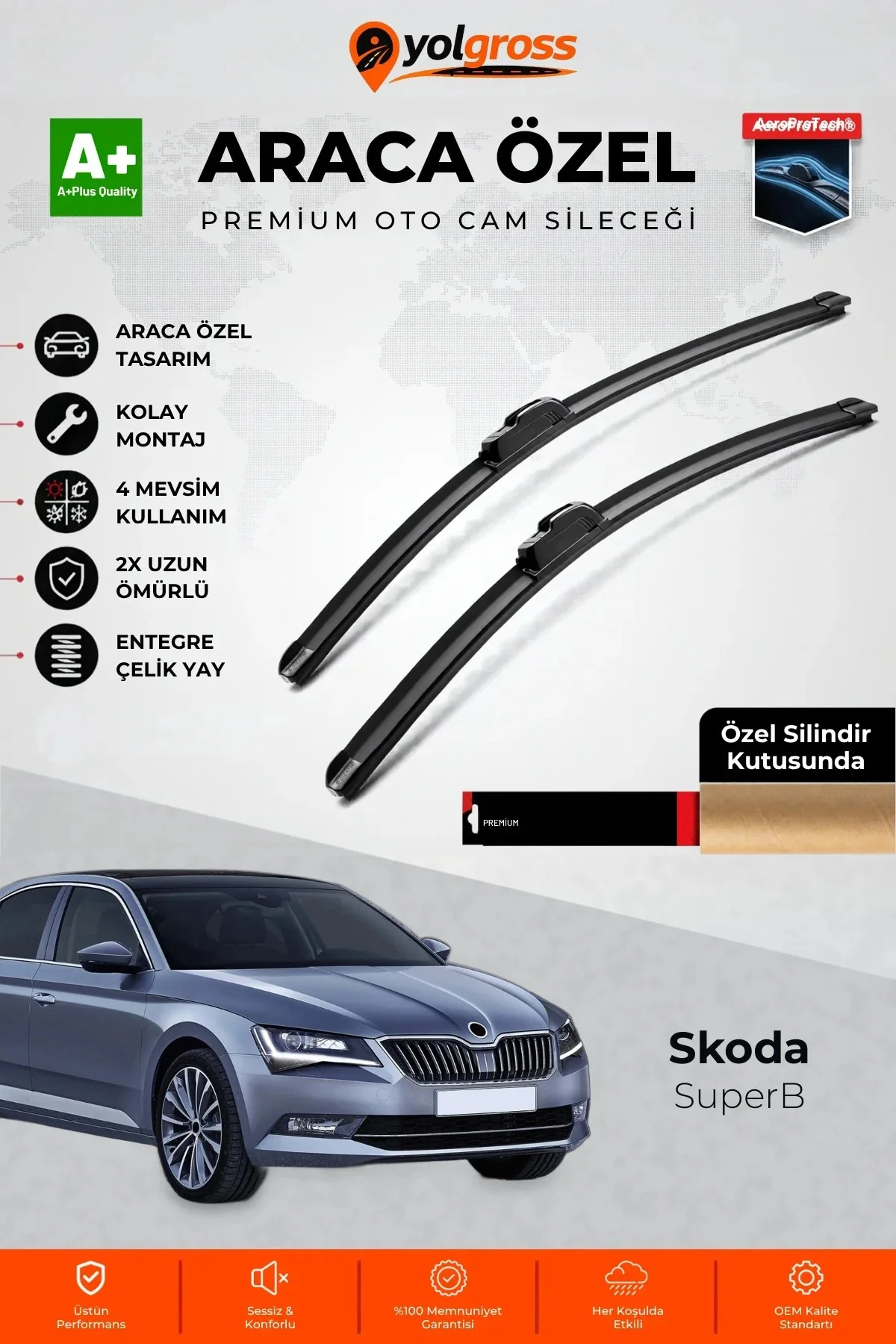 Skoda SuperB Ön Cam Silecek Seti 2015-2023 Premium Araca Özel 65-45 Cm A+ Kalite
