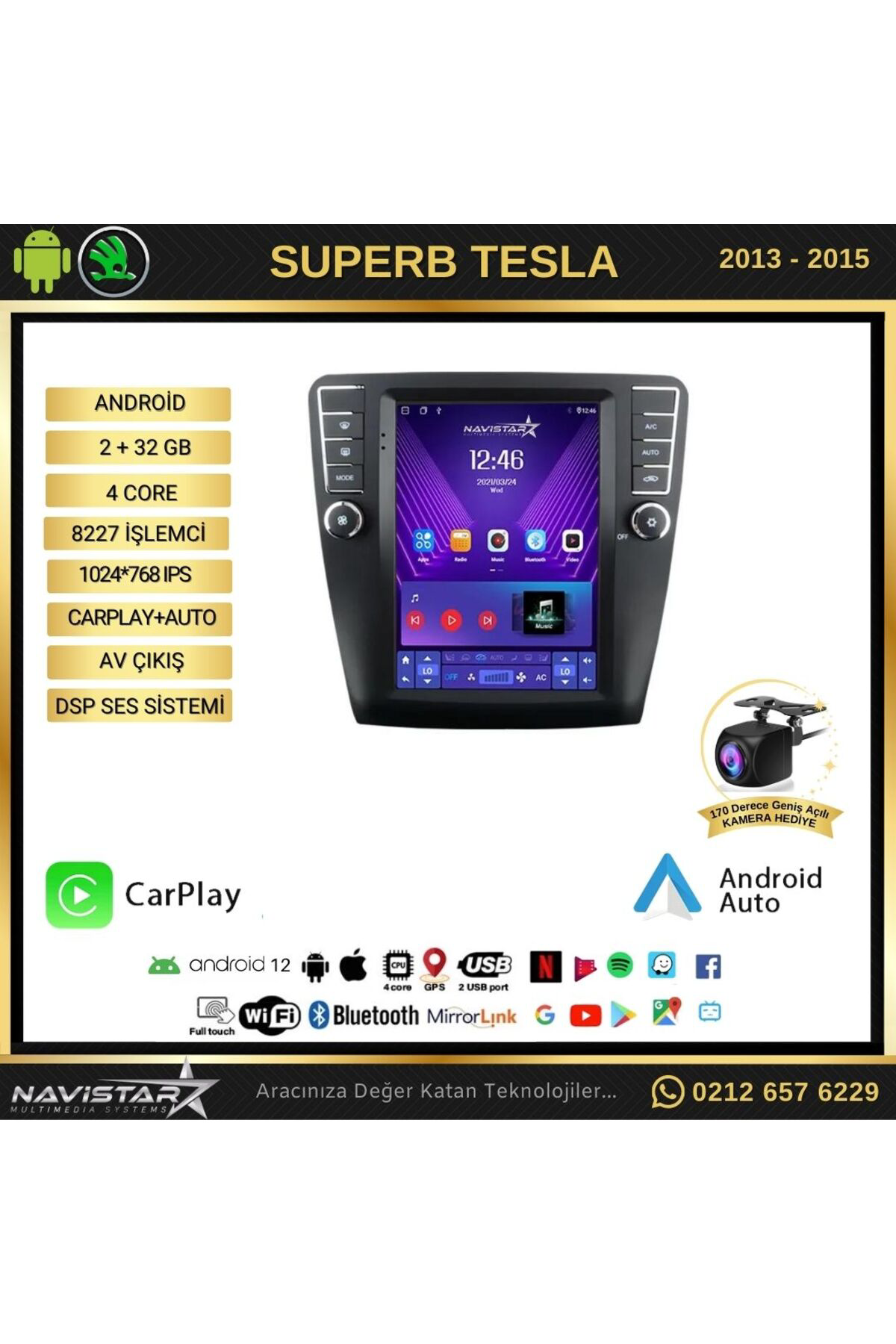 Skoda Superb Tesla 2013-2019 Model 2gb 32gb Kablosuz Carplay Navi