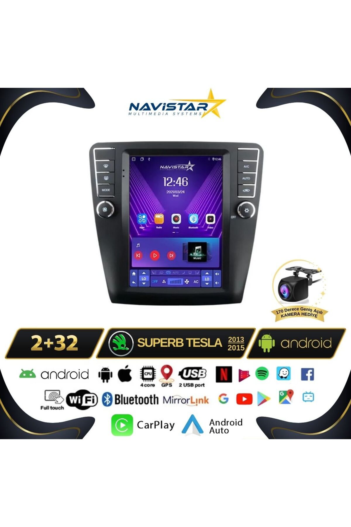 Skoda Superb Tesla 2013-2019 Model 2gb 32gb Kablosuz Carplay Navi