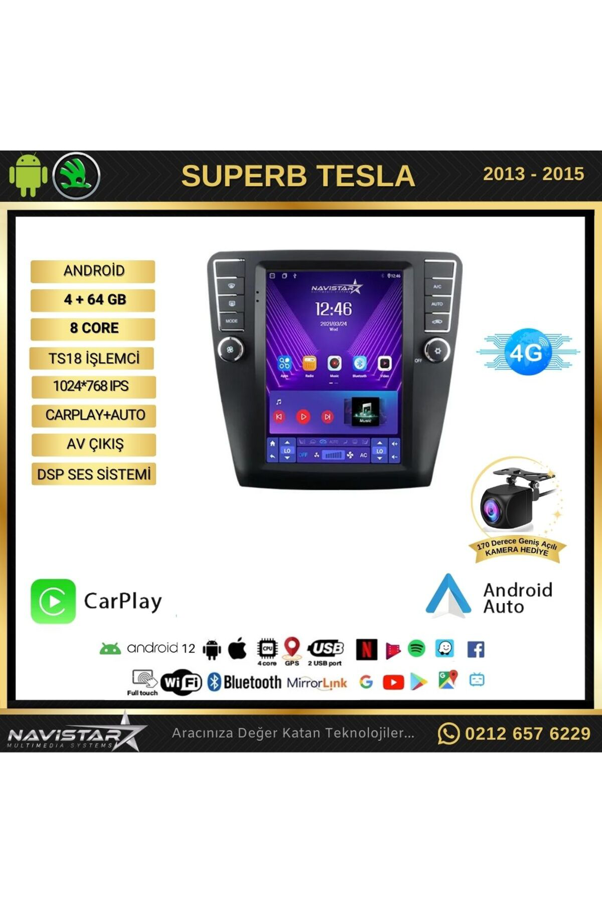 Skoda Superb Tesla 4gb 64gb 2013-2019 Model Kablosuz Carplay Navi Skoda Superb Tesla 4gb 64gb 2013-2019 Model Kablosuz Carplay Navi