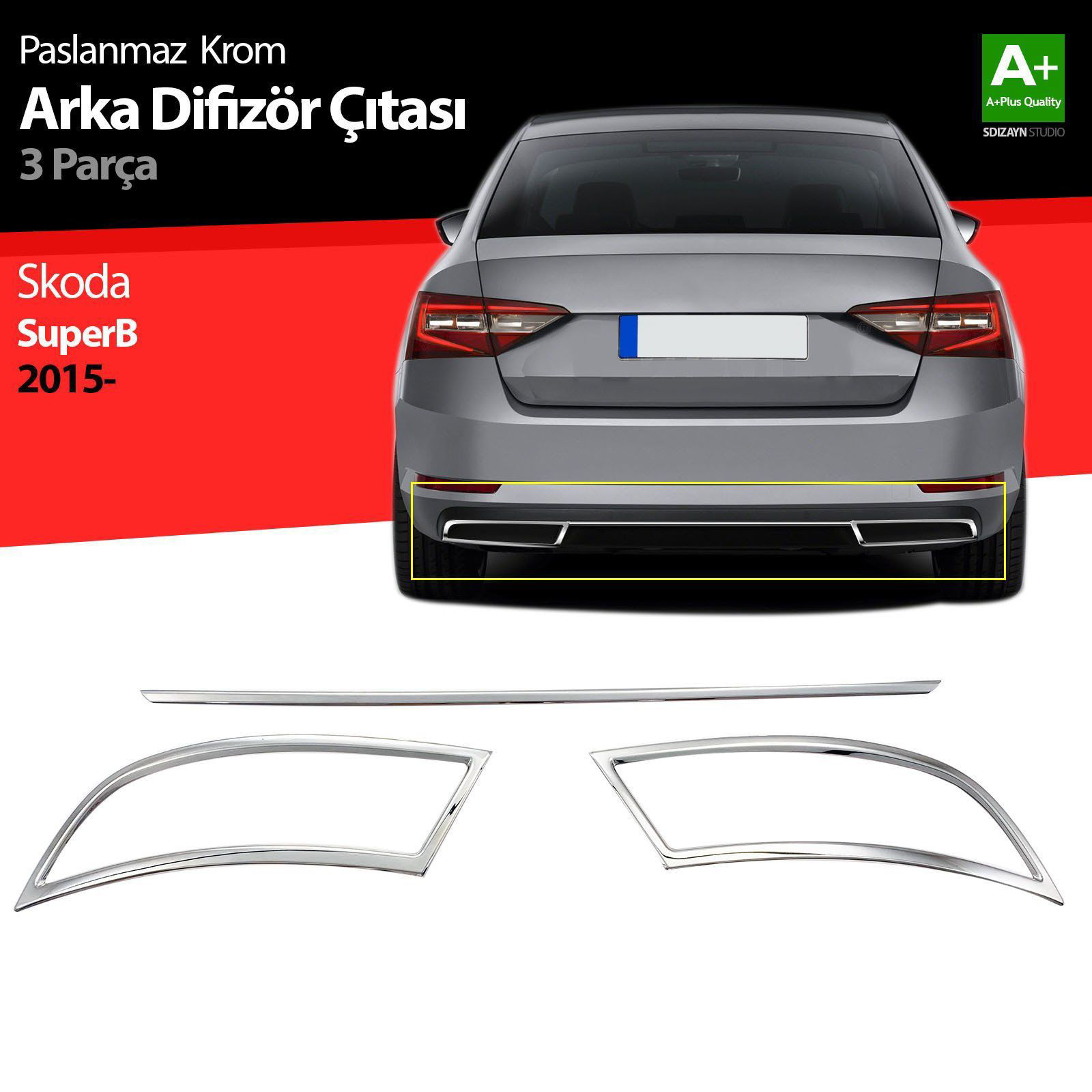 Skoda Superb Uyumlu Krom Egzoz Çıkışı 3 Parça Set 2015-2019 Skoda Superb Uyumlu Krom Egzoz Çıkışı 3 Parça Set 2015-2019