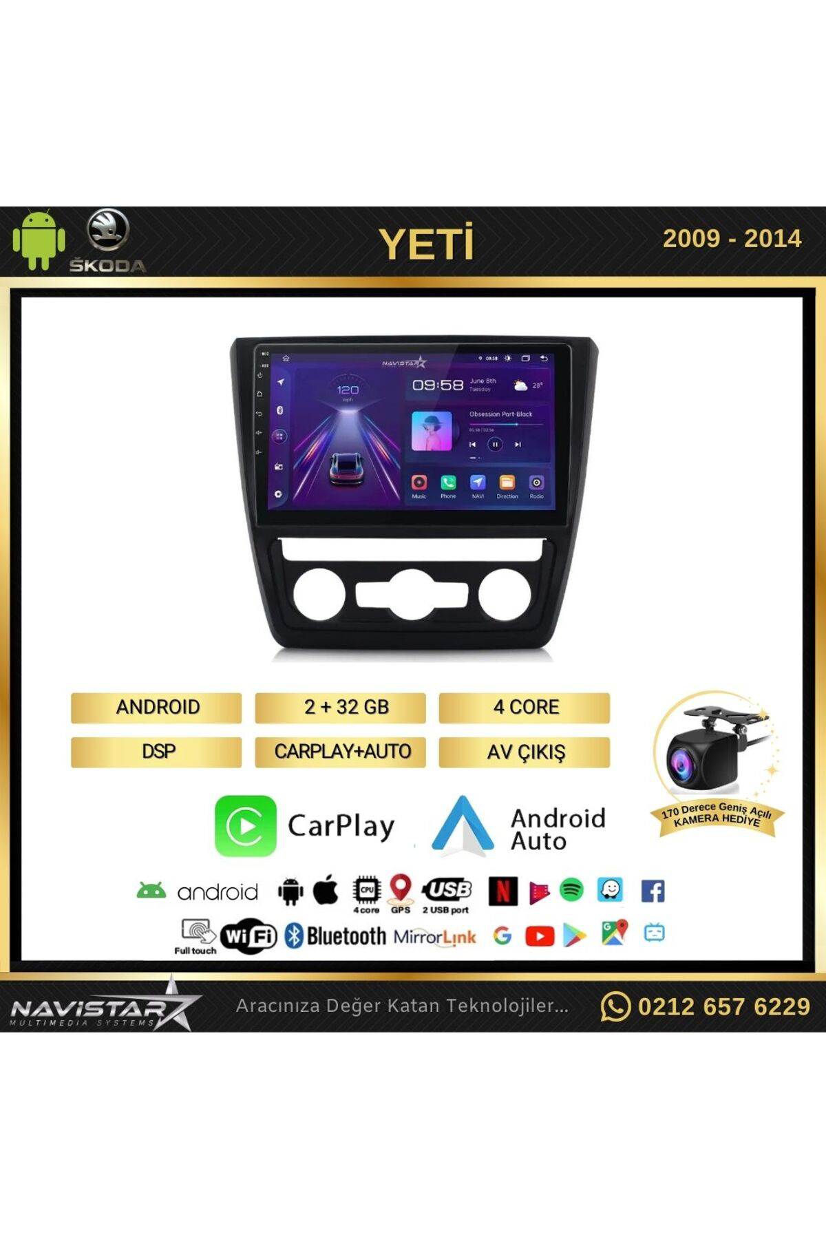 Skoda Yeti 2009-2014 Model 2 64gb Android 13 Kablosuz Carplay Navigasyon Multimedya Sistemi
