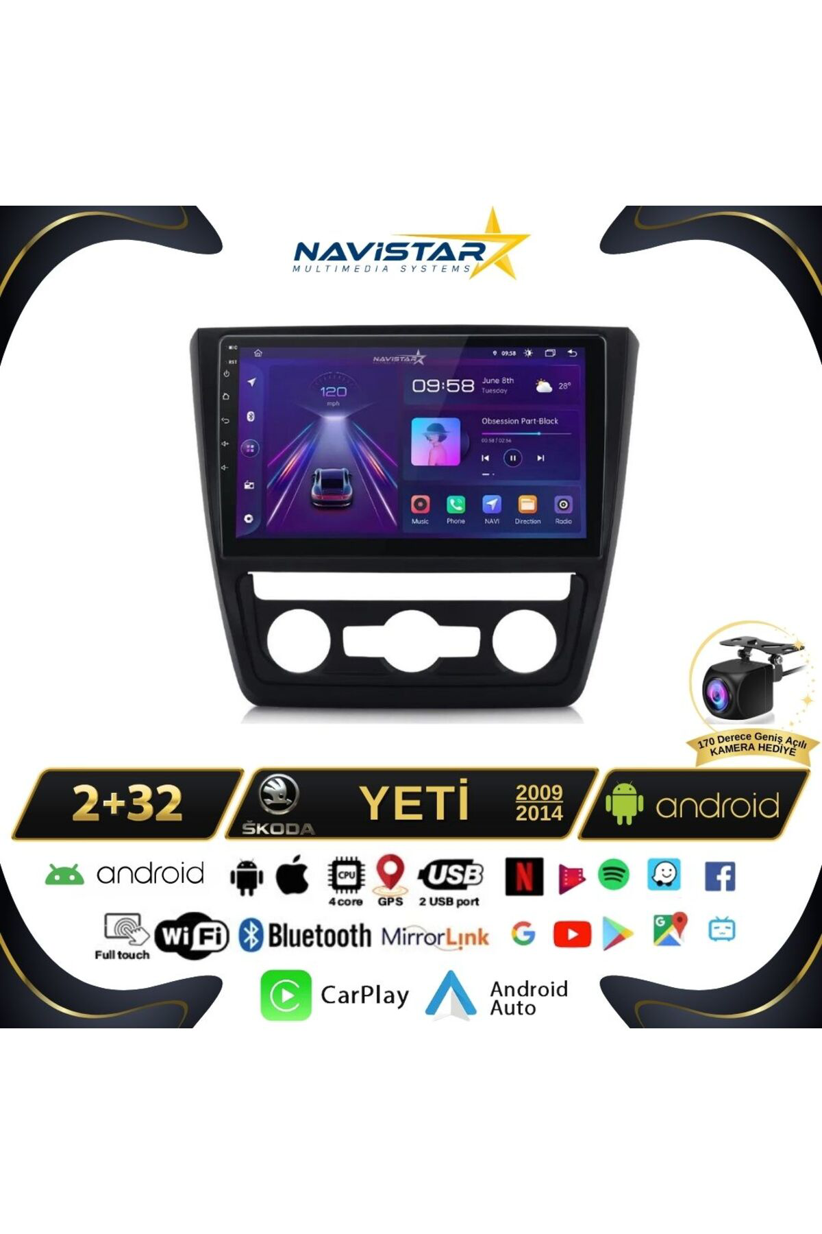 Skoda Yeti 2009-2014 Model 2 64gb Android 13 Kablosuz Carplay Navigasyon Multimedya Sistemi