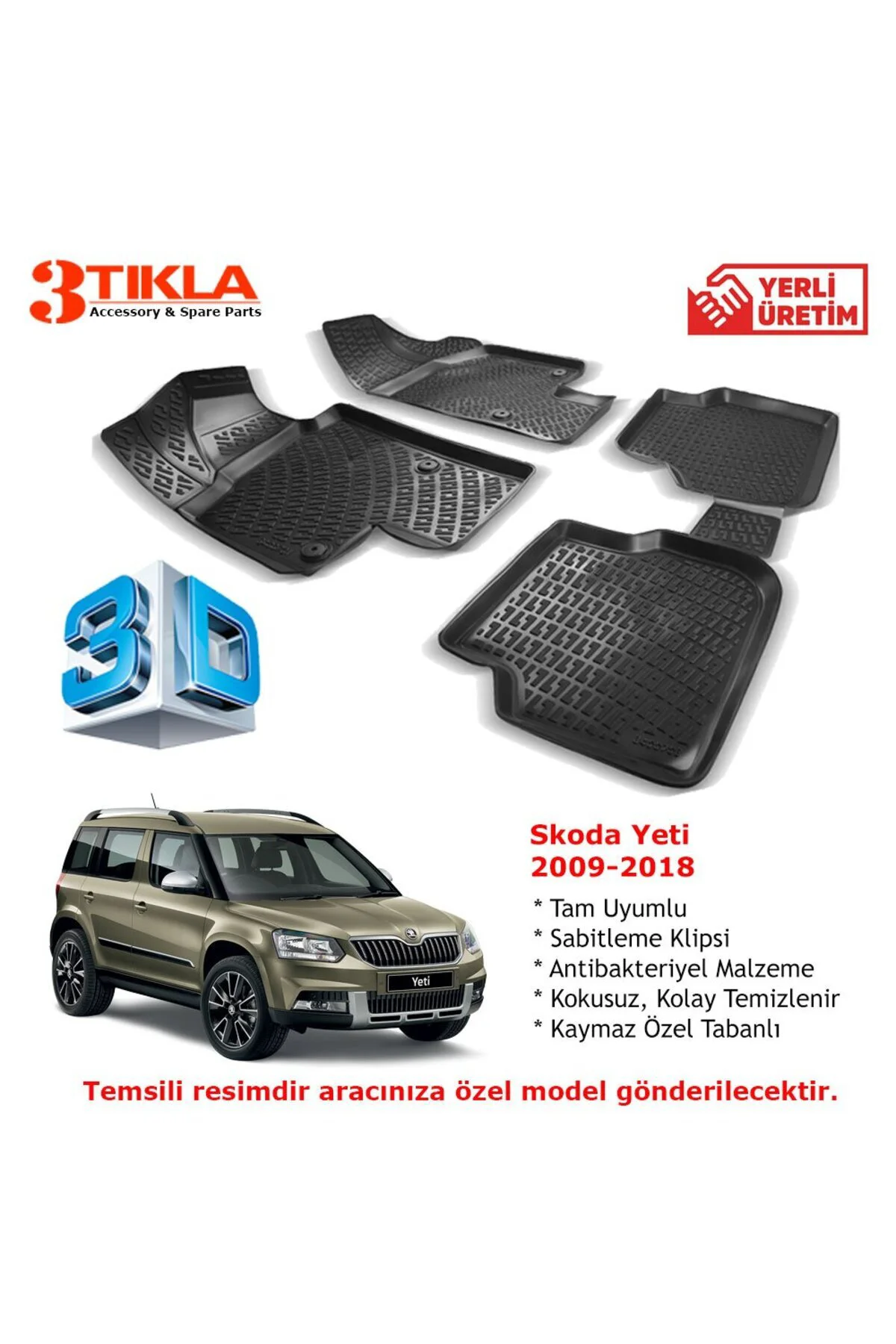 Skoda Yeti 2009-2018 Premium 3D Havuzlu Paspas Seti