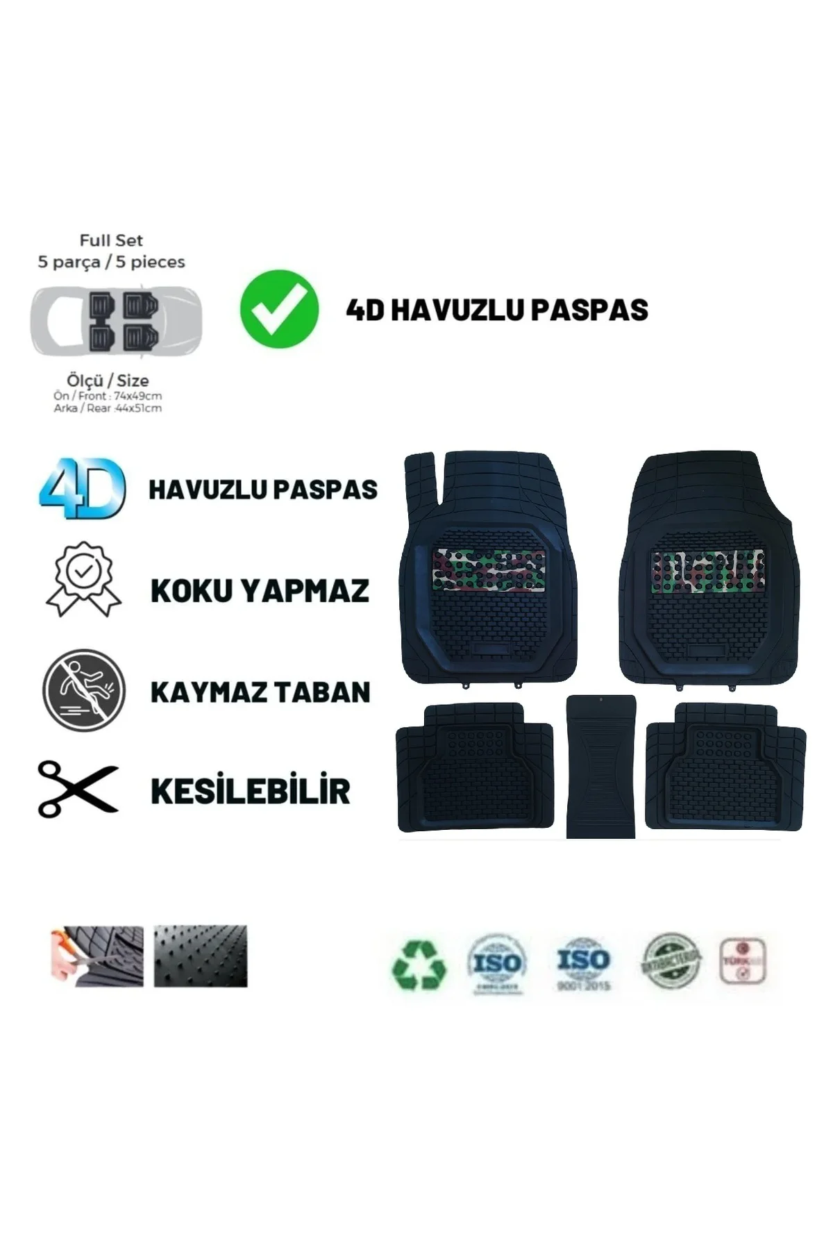 Skoda Yeti 2014 Uyumlu Derin Havuzlu Kamuflaj Desenli Üniversal Paspas (Kamuflaj)