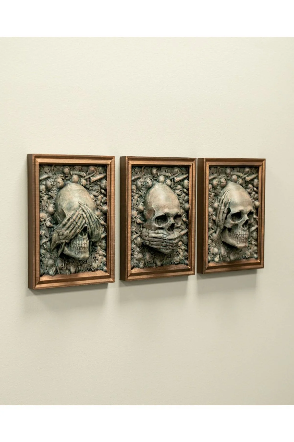 Skull Kafatası Görmedim Duymadım Bilmiyorum Dekoratif Eskiz Tablo 3'lü Set(21cm'e 15cm)
