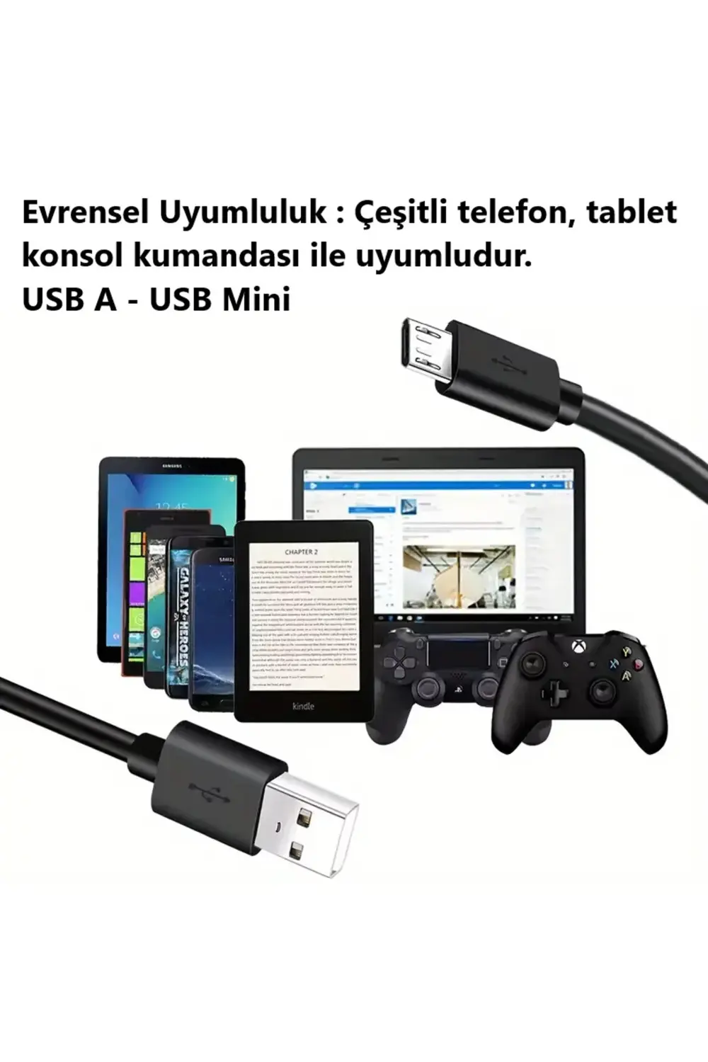 SL-227/V8 USB Data Kablosu, Şarj Kablosu - Tip A'dan Micro USB 1m