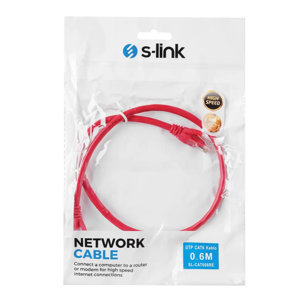 SL-CAT606RE CAT6 Patch Kablo 60cm Kırmızı RJ45 Erkek/Erkek - Yüksek Performanslı Ethernet Bağlantısı