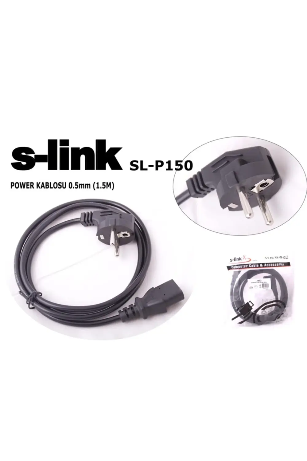 SL-P150 1.5mt 0.50mm  Uyumlu Power Elektrik Kablosu Siyah Güç Kab