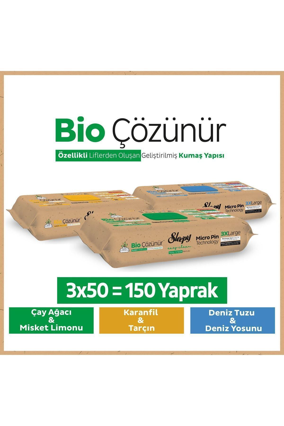 Sleepy Bio Çözünür Yüzey Temizlik Havlusu Karma Paket 3X50 (150 Y