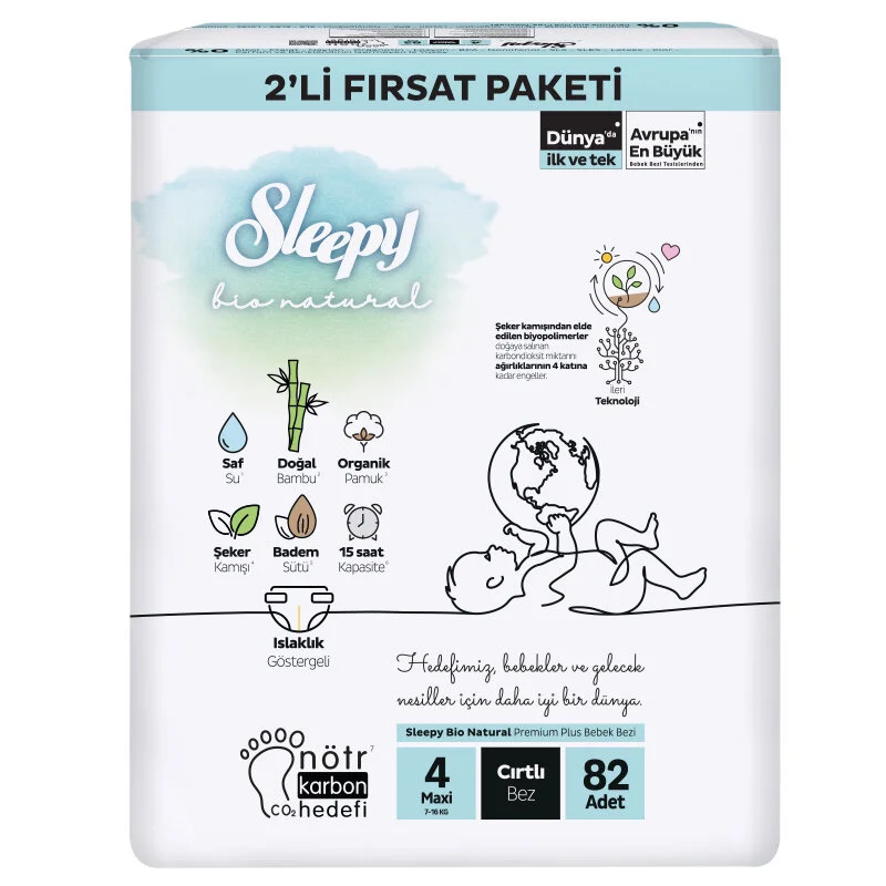 Sleepy Bio Natural Bebek Bezi 2'Li Fırsat Paketi 4 Beden 82 Adet Sleepy Bio Natural Bebek Bezi 2'Li Fırsat Paketi 4 Beden 82 Adet