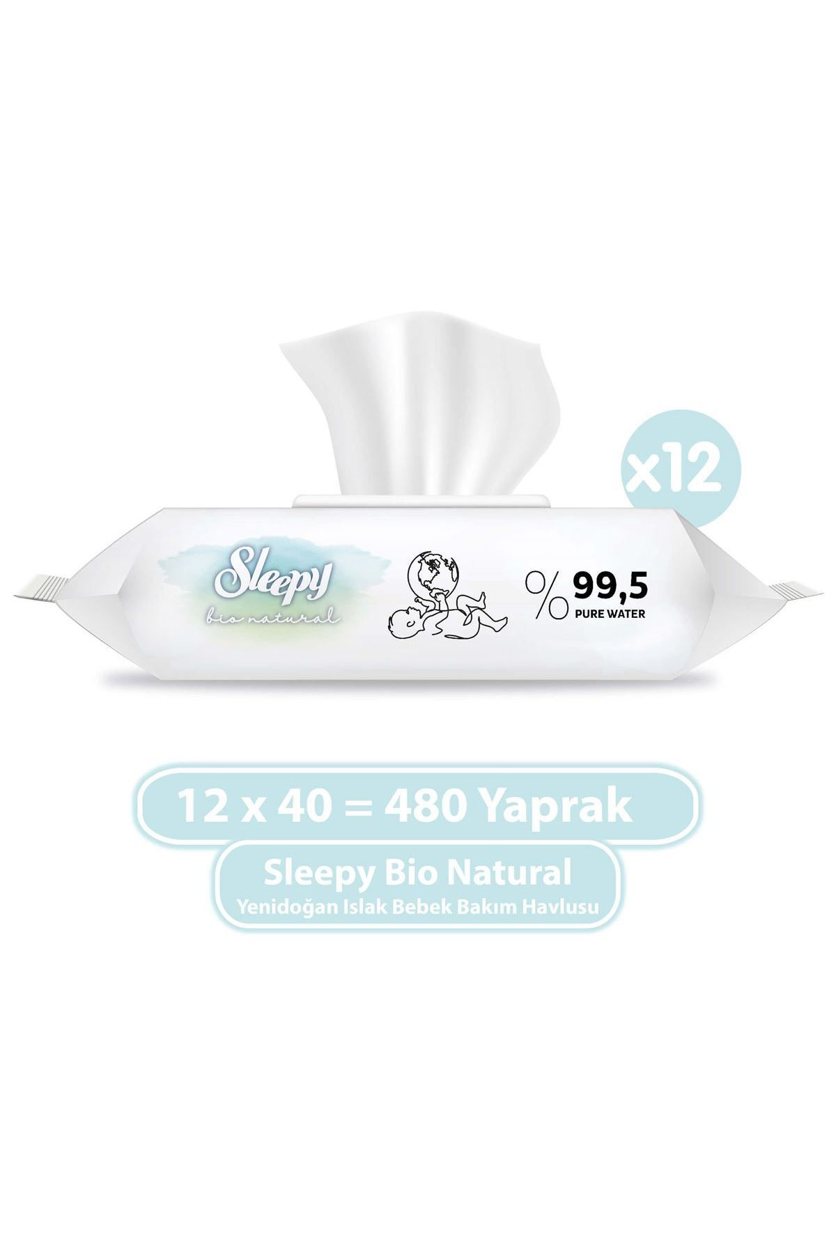 Sleepy Bio Natural Yenidoğan Islak Bebek Bakım Havlusu 12x40 (480