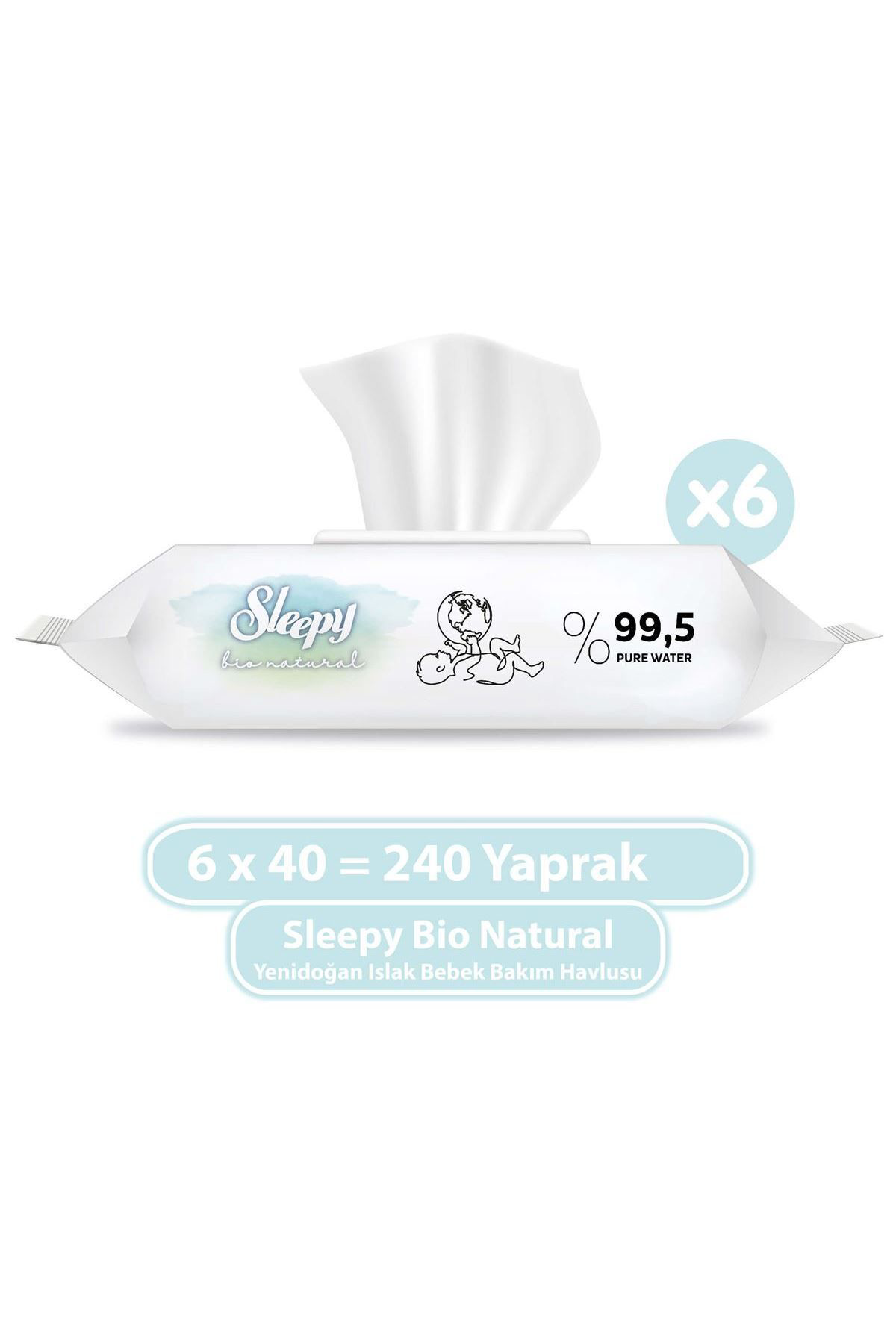 Sleepy Bio Natural Yenidoğan Islak Bebek Bakım Havlusu 6x40 (240 