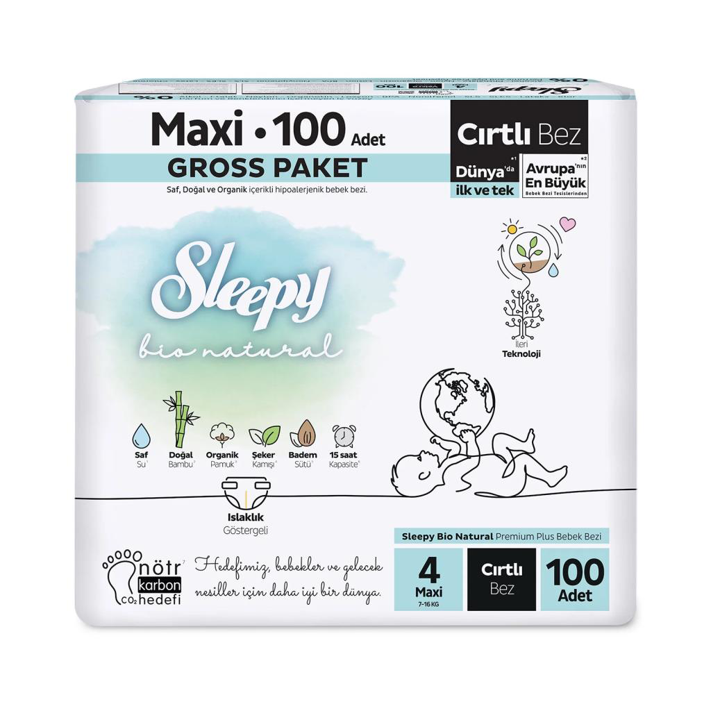 Sleepy Bio Natural Bebek Bezi Gross Paket 4 Beden 100 Adet Sleepy Bio Natural Bebek Bezi Gross Paket 4 Beden 100 Adet
