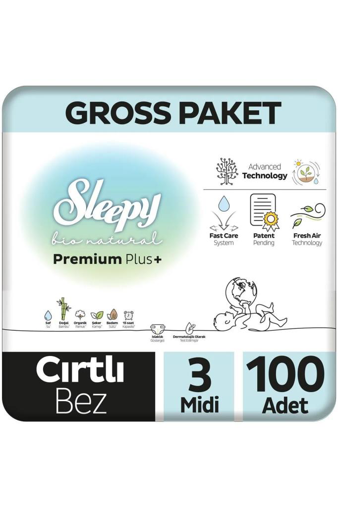 Sleepy Bio Natural Bebek Bezi Gross Paket 3 Beden 4-9 Kg 100 Adet