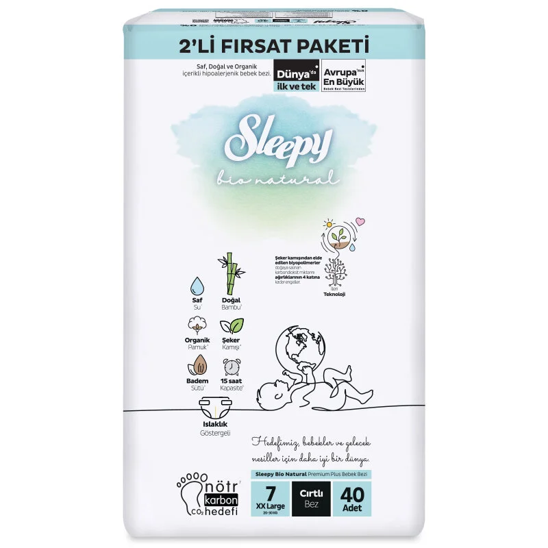 Sleepy Bio Natural Bebek Bezi 2'Li Fırsat Paketi 7 Beden 40 Adet Sleepy Bio Natural Bebek Bezi 2'Li Fırsat Paketi 7 Beden 40 Adet