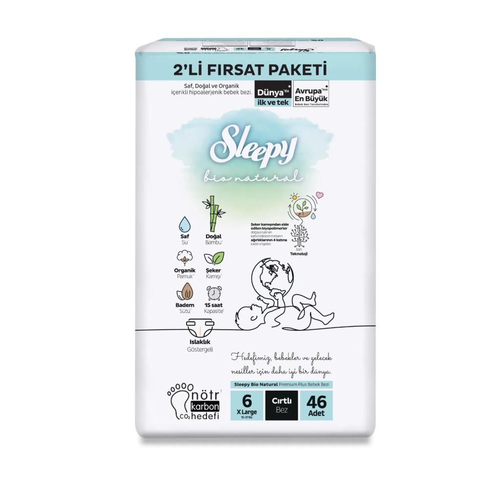 Sleepy Bio Natural Bebek Bezi 2'Li Fırsat Paketi 6 Beden 46 Adet Sleepy Bio Natural Bebek Bezi 2'Li Fırsat Paketi 6 Beden 46 Adet