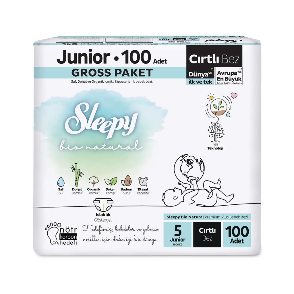 Sleepy Bio Natural Bebek Bezi Gross Paket 5 Beden 100 Adet Sleepy Bio Natural Bebek Bezi Gross Paket 5 Beden 100 Adet