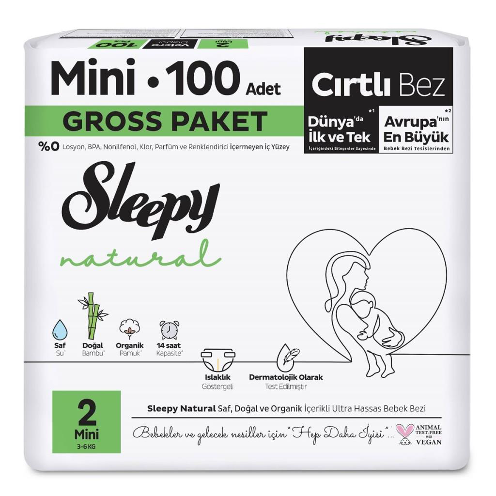 Sleepy Natural Bebek Bezi Gross Paket 2 Beden 3-6 Kg 100 Adet Fiyatı, Yorumları ve Özellikleri