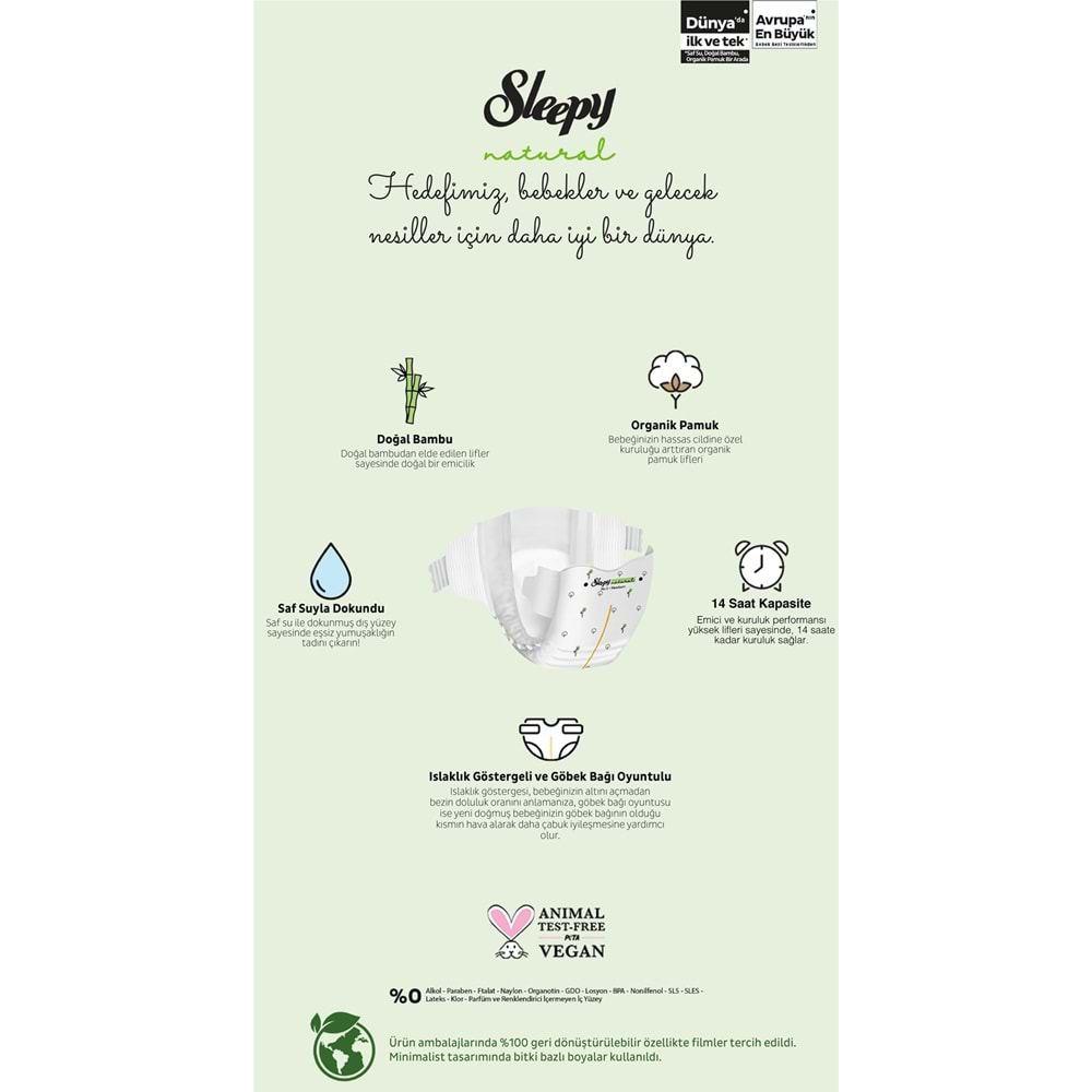 Sleepy Natural Bebek Bezi Gross Paket 2 Beden 3-6 Kg 100 Adet Fiyatı, Yorumları ve Özellikleri