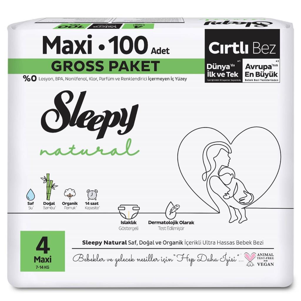 Sleepy Natural Bebek Bezi Gross Paket 4 Beden 7-14 Kg 100 Adet Sleepy Natural Bebek Bezi Gross Paket 4 Beden 7-14 Kg 100 Adet