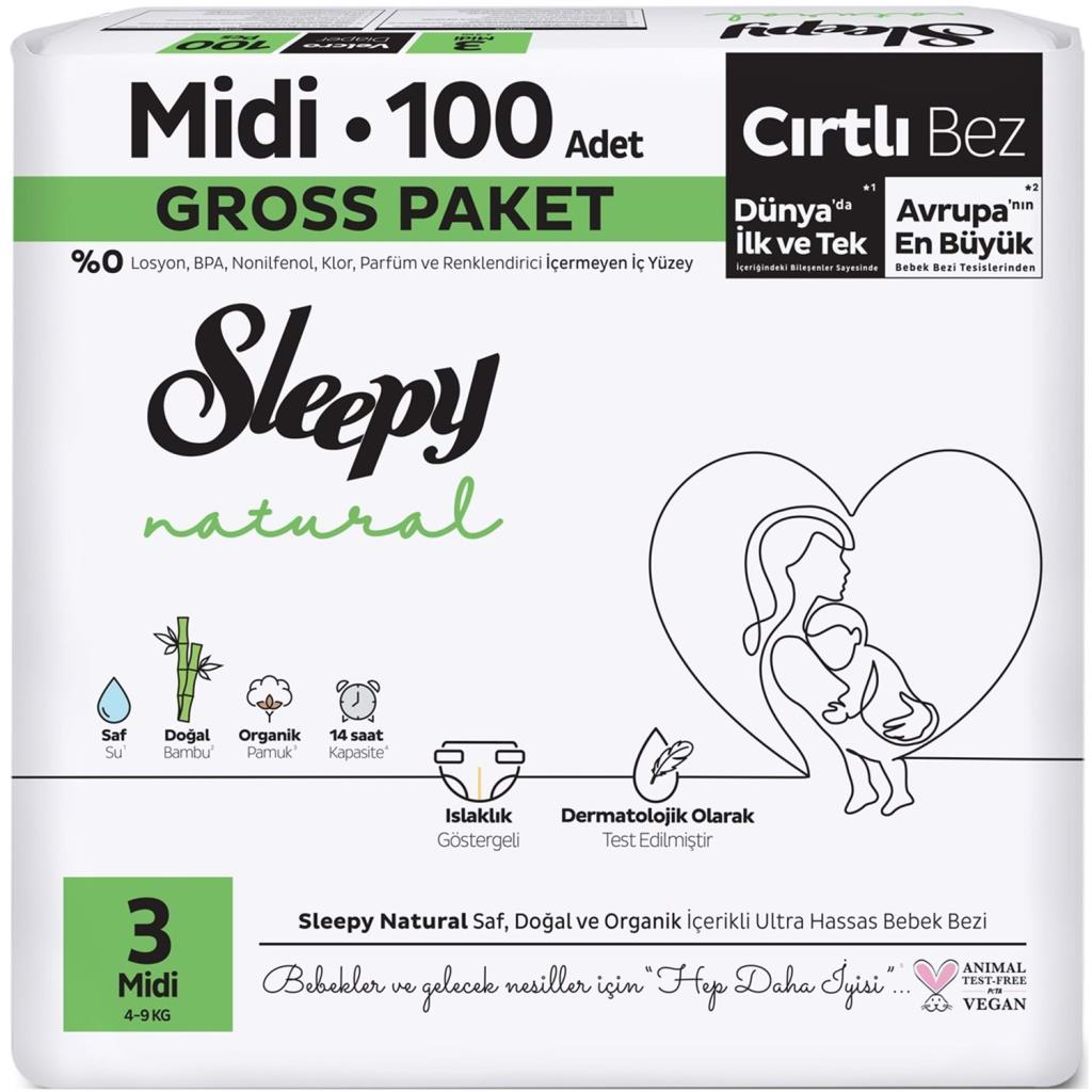 Sleepy Natural Bebek Bezi Gross Paket 3 Beden 4-9 Kg 100 Adet Sleepy Natural Bebek Bezi Gross Paket 3 Beden 4-9 Kg 100 Adet
