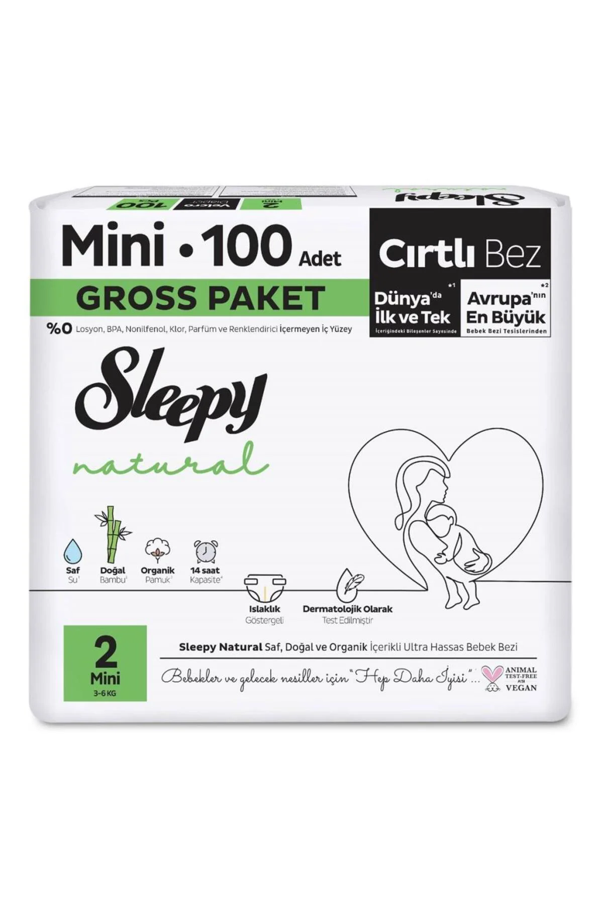 Sleepy Natural Bebek Bezi Gross Paket 2 Beden 3-6 Kg 100 Adet/ Ba